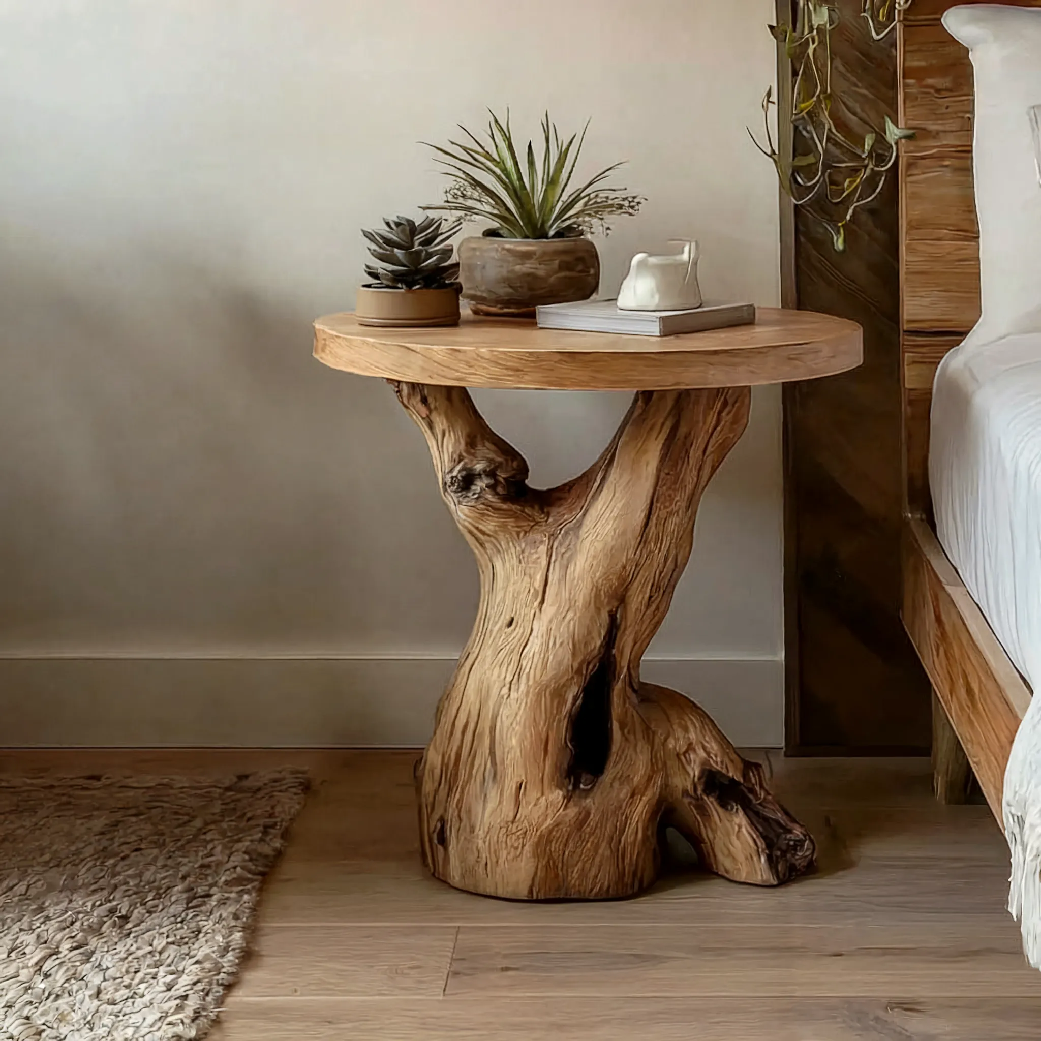 Handcrafted Round End Table – Solid Wood Live Edge Rustic Accent for Living Room or Bedroom - Image 3