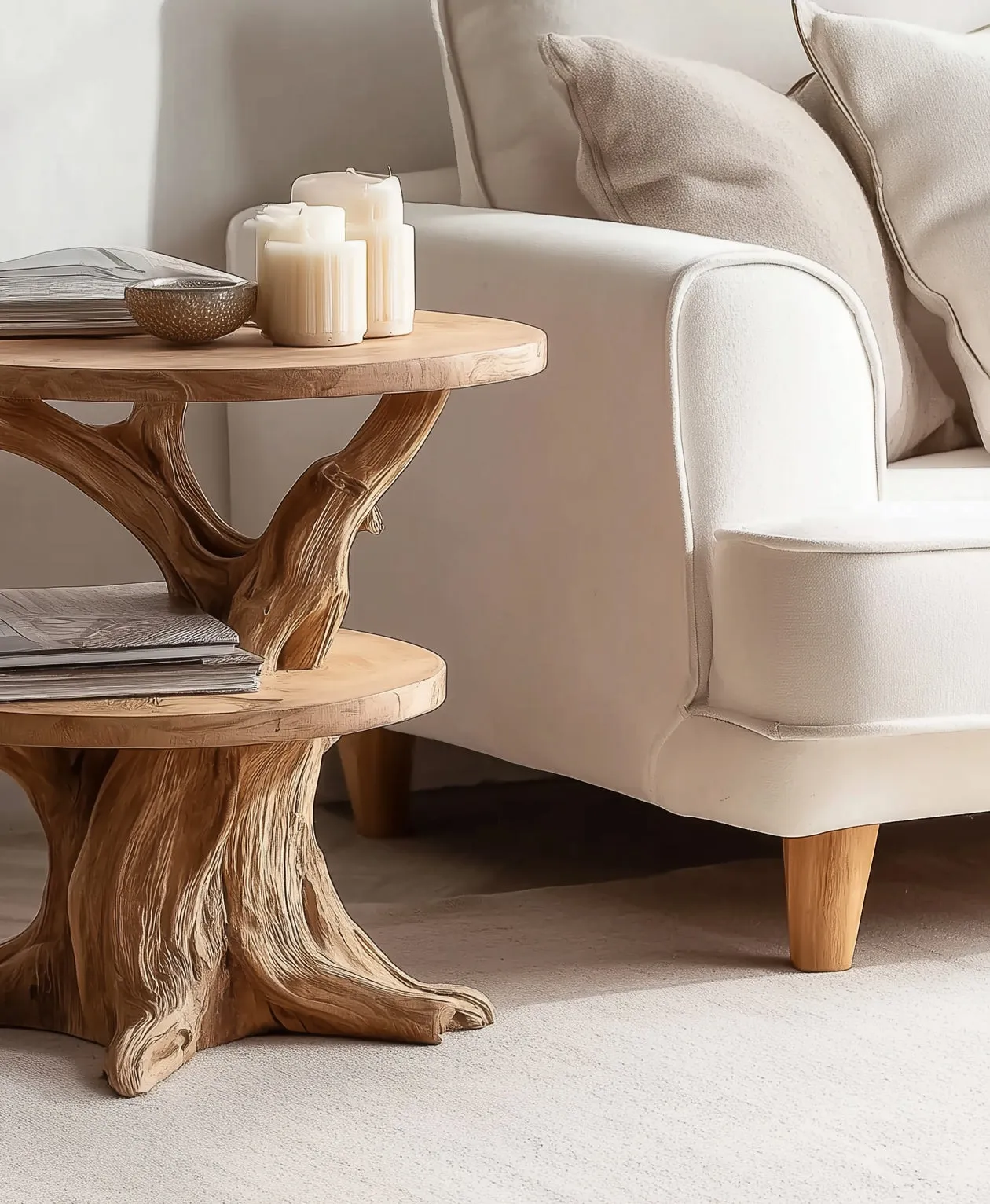 Live Edge End Table – Handcrafted Round Solid Wood Rustic Accent for Living Room or Bedroom - Image 3