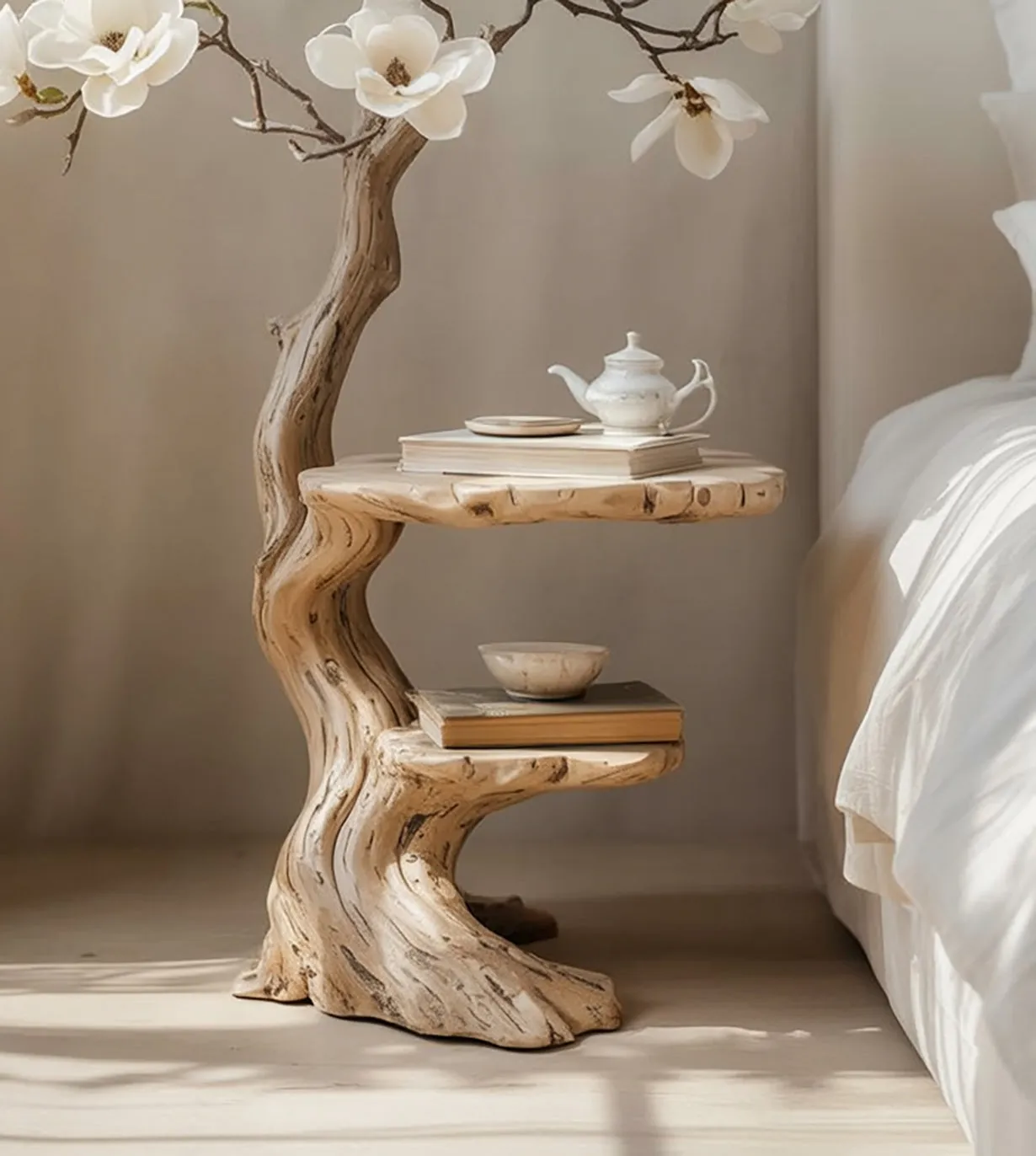 Farmhouse Round End Table – Live Edge Coffee Table, Rustic Solid Wood Handmade Side Table - Image 4