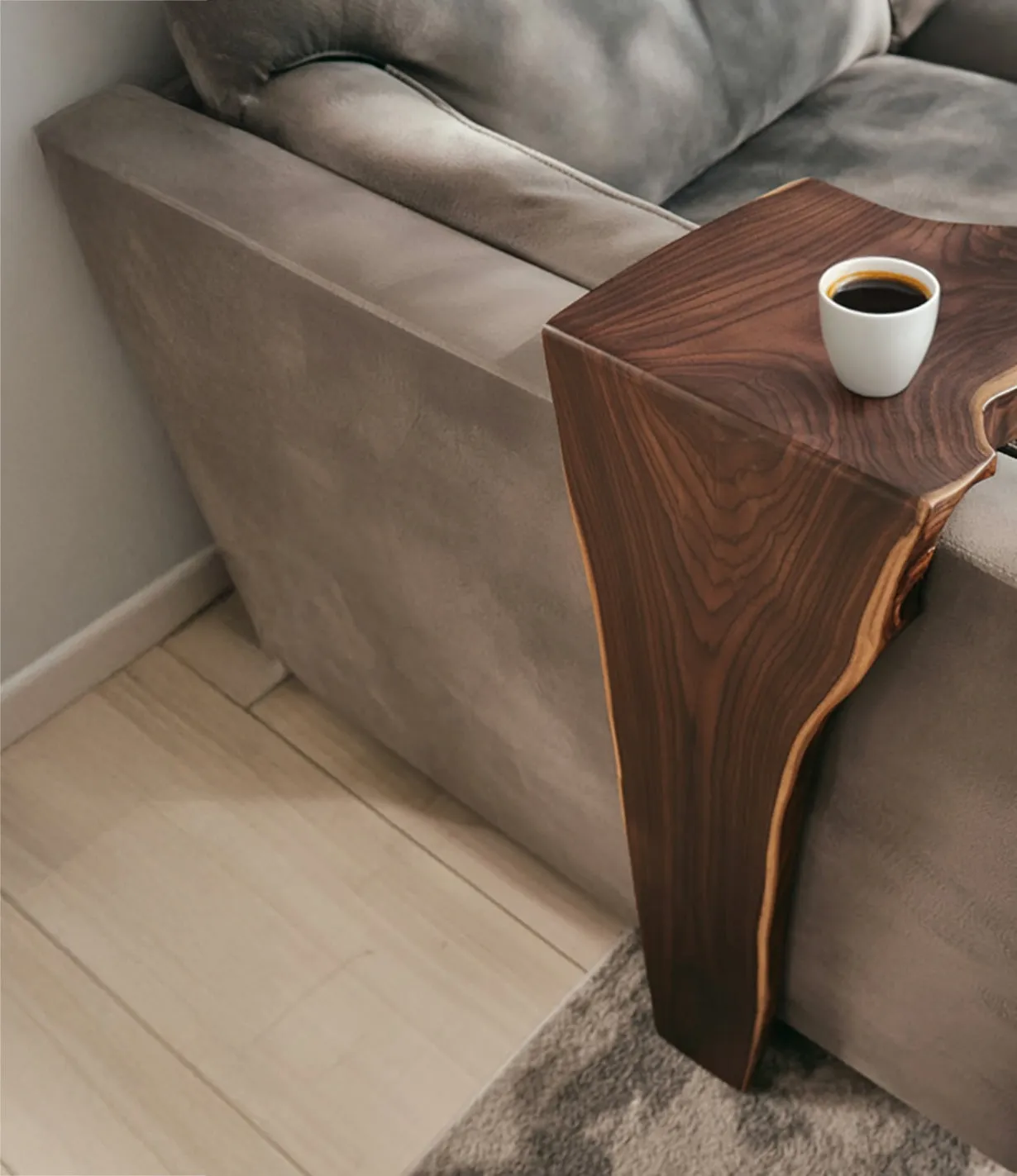 Handmade Solid Wood Sofa Arm Table – Farmhouse Couch Storage, Reclaimed Wood Armrest Shelf - Image 2