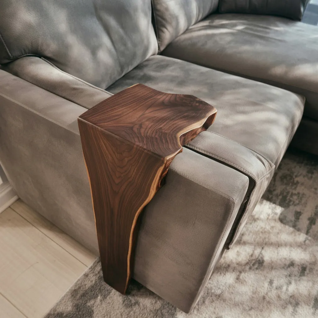 Handmade Solid Wood Sofa Arm Table – Farmhouse Couch Storage, Reclaimed Wood Armrest Shelf - Image 3