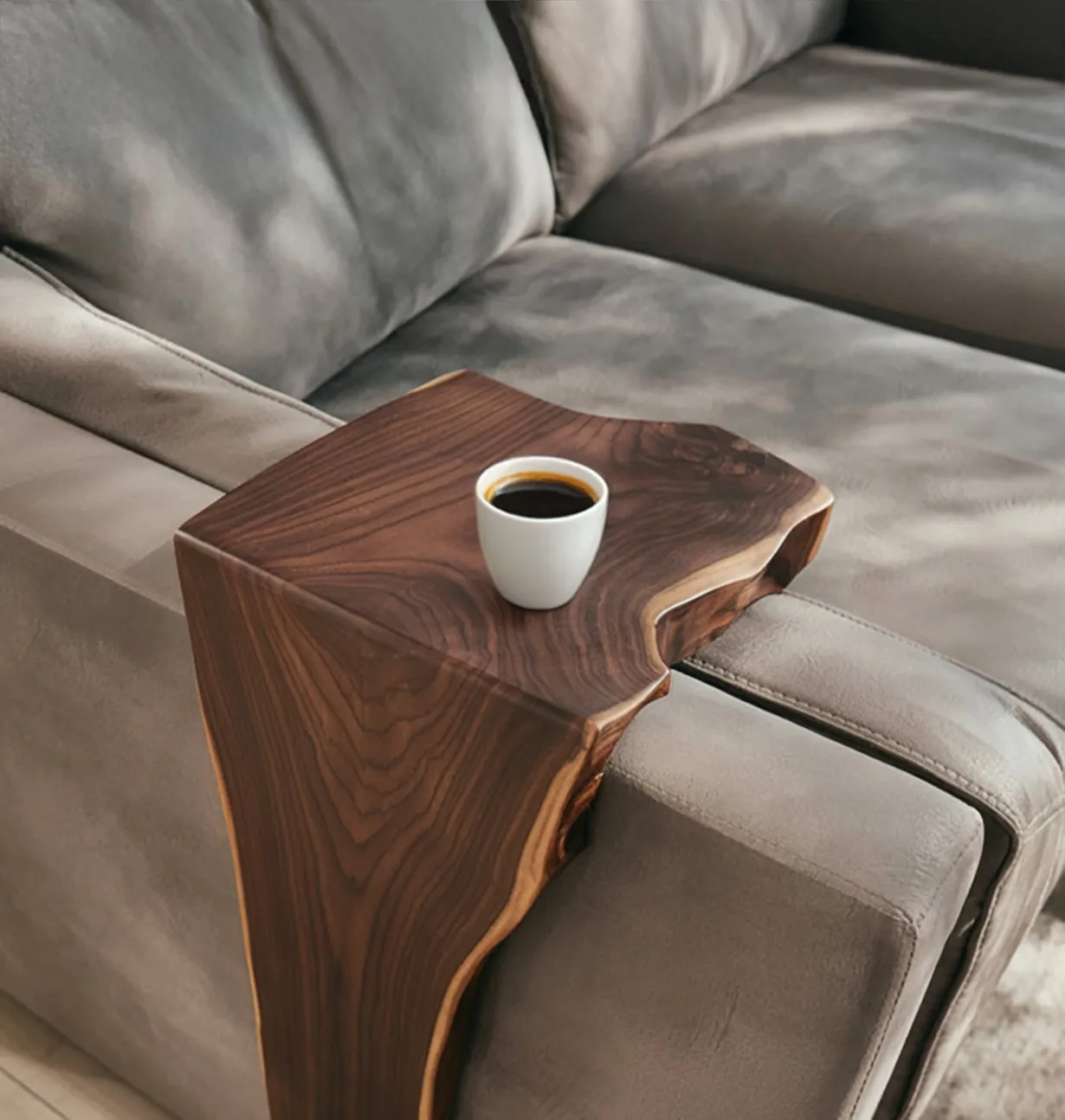 Handmade Solid Wood Sofa Arm Table – Farmhouse Couch Storage, Reclaimed Wood Armrest Shelf - Image 4