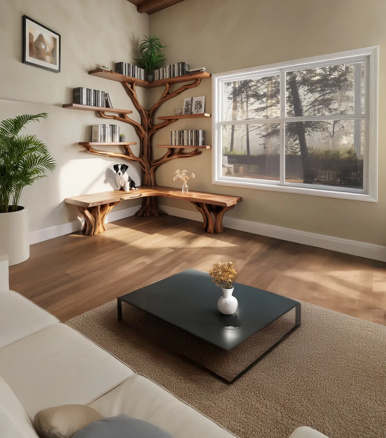 Corner Tree Bookshelf - Rustic Live Edge Solid Wood Bookcase for Kids, Handmade Natural Decor - Image 2