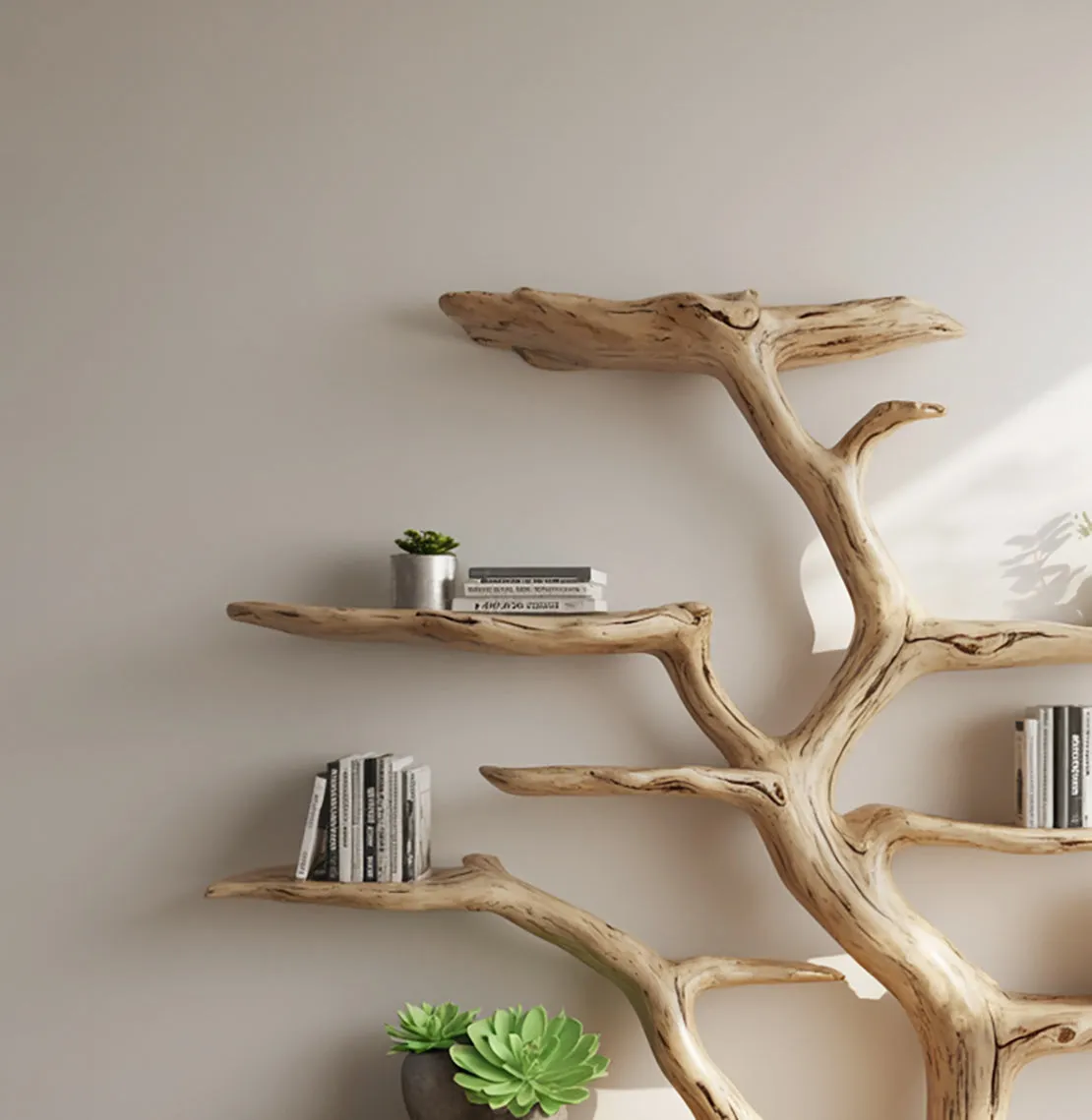 Handmade Tree Bookshelf – Live Edge Wooden Bookcase, Rustic Natural Wood Wall Decor - Image 3