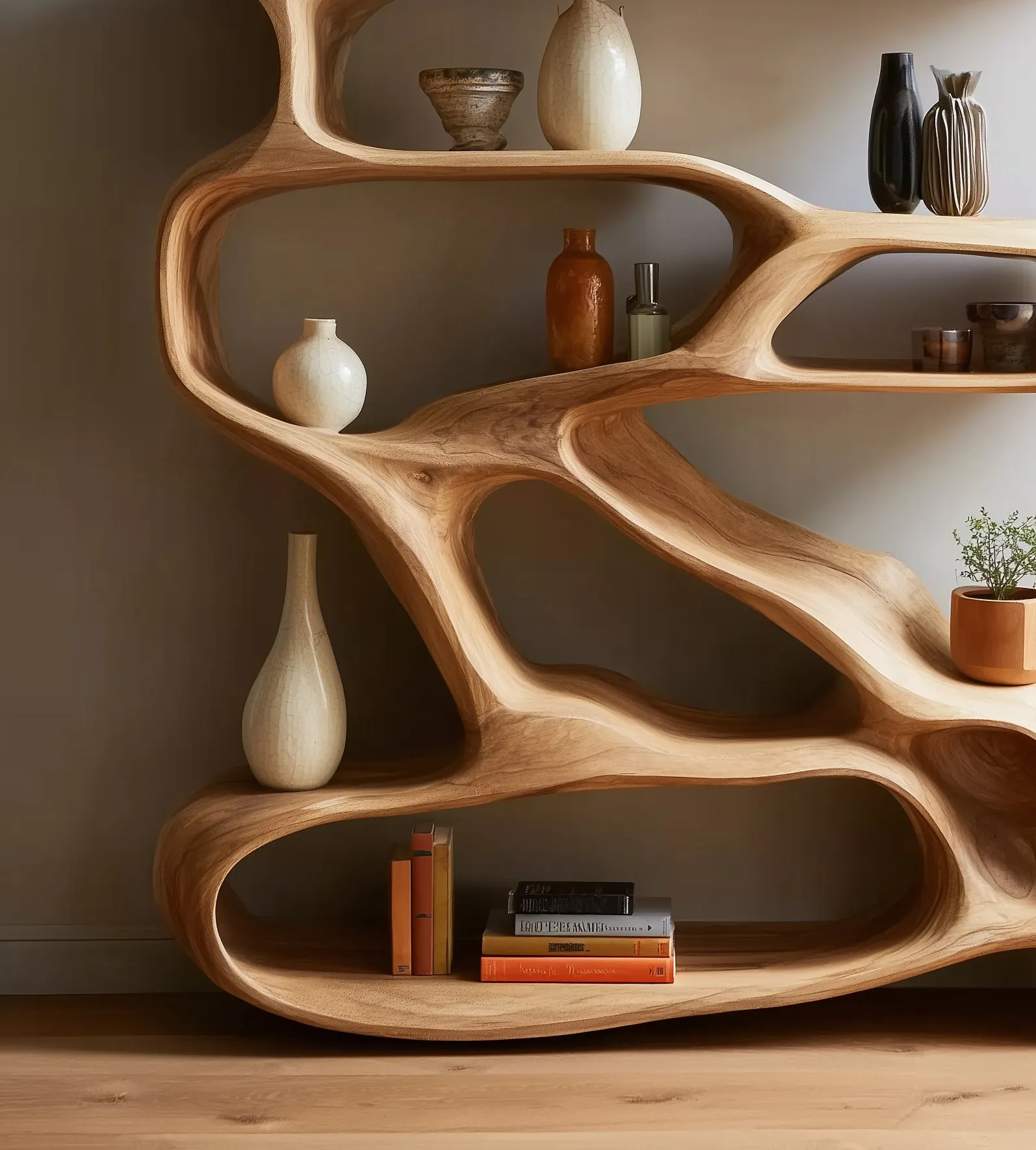 Handcrafted Solid Wood Bookshelf – Handmade Organic Display Shelf for Living Room or Office - Image 2