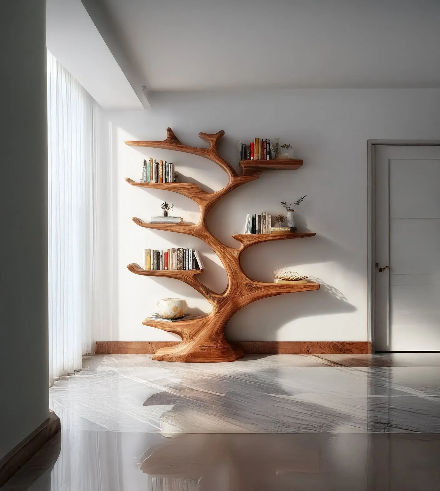 Rustic Tree Bookshelf – Handmade Wooden Bookcase, Unique Wall Decor for Book Lovers - Image 2