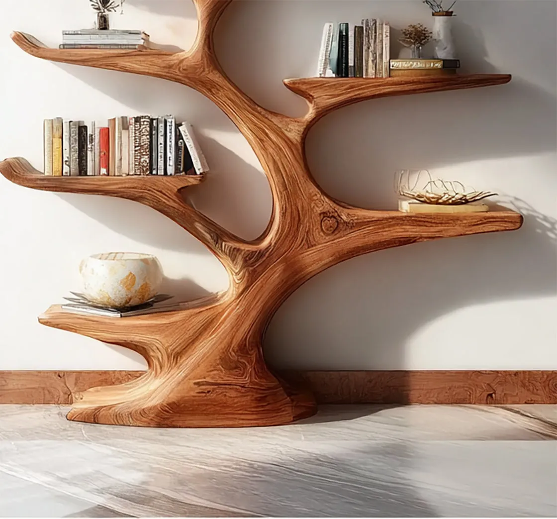 Rustic Tree Bookshelf – Handmade Wooden Bookcase, Unique Wall Decor for Book Lovers - Image 3