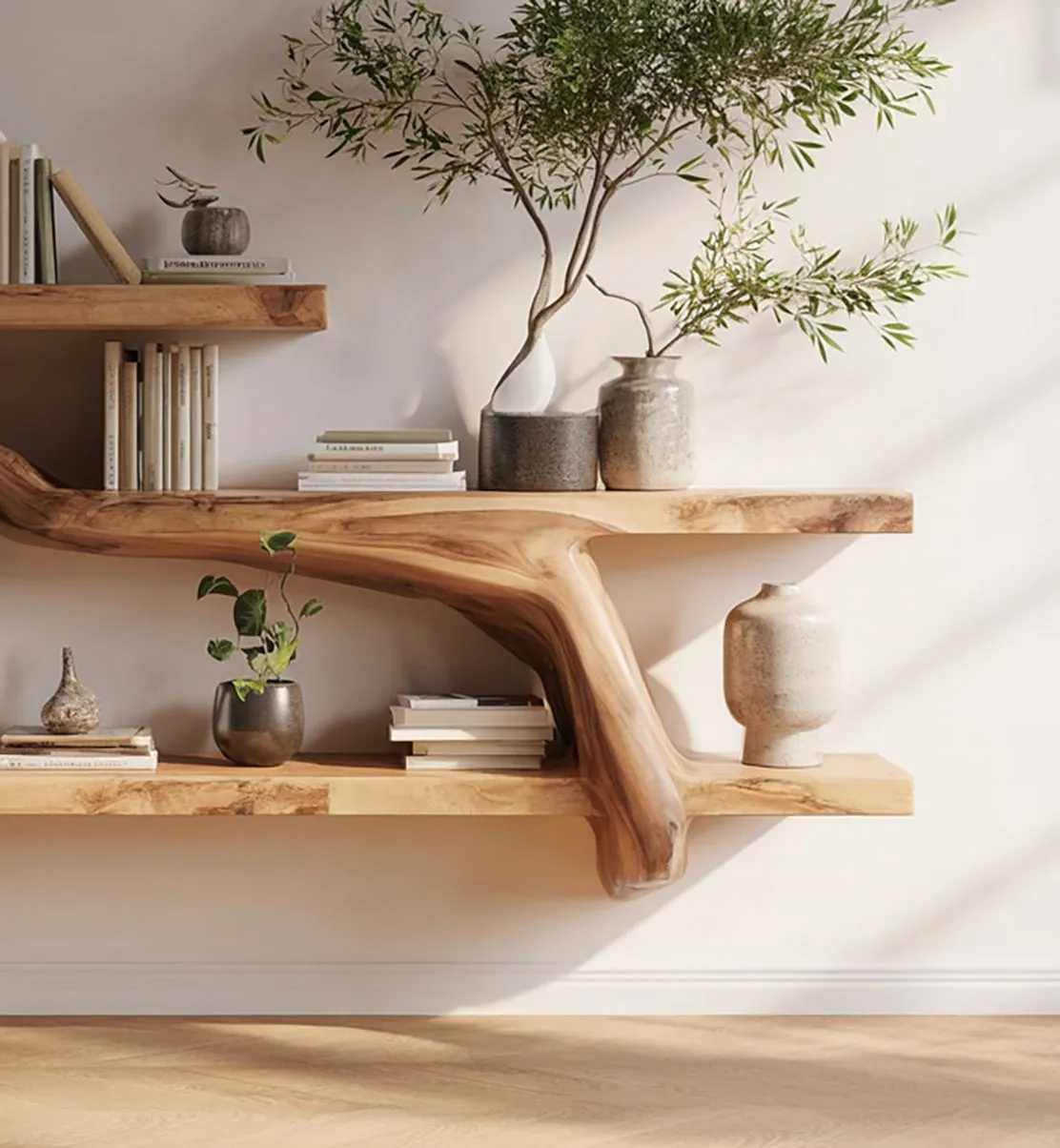 Live Edge Tree Branch Wall Shelf – Handmade Solid Wood Floating Shelf Decor - Image 2