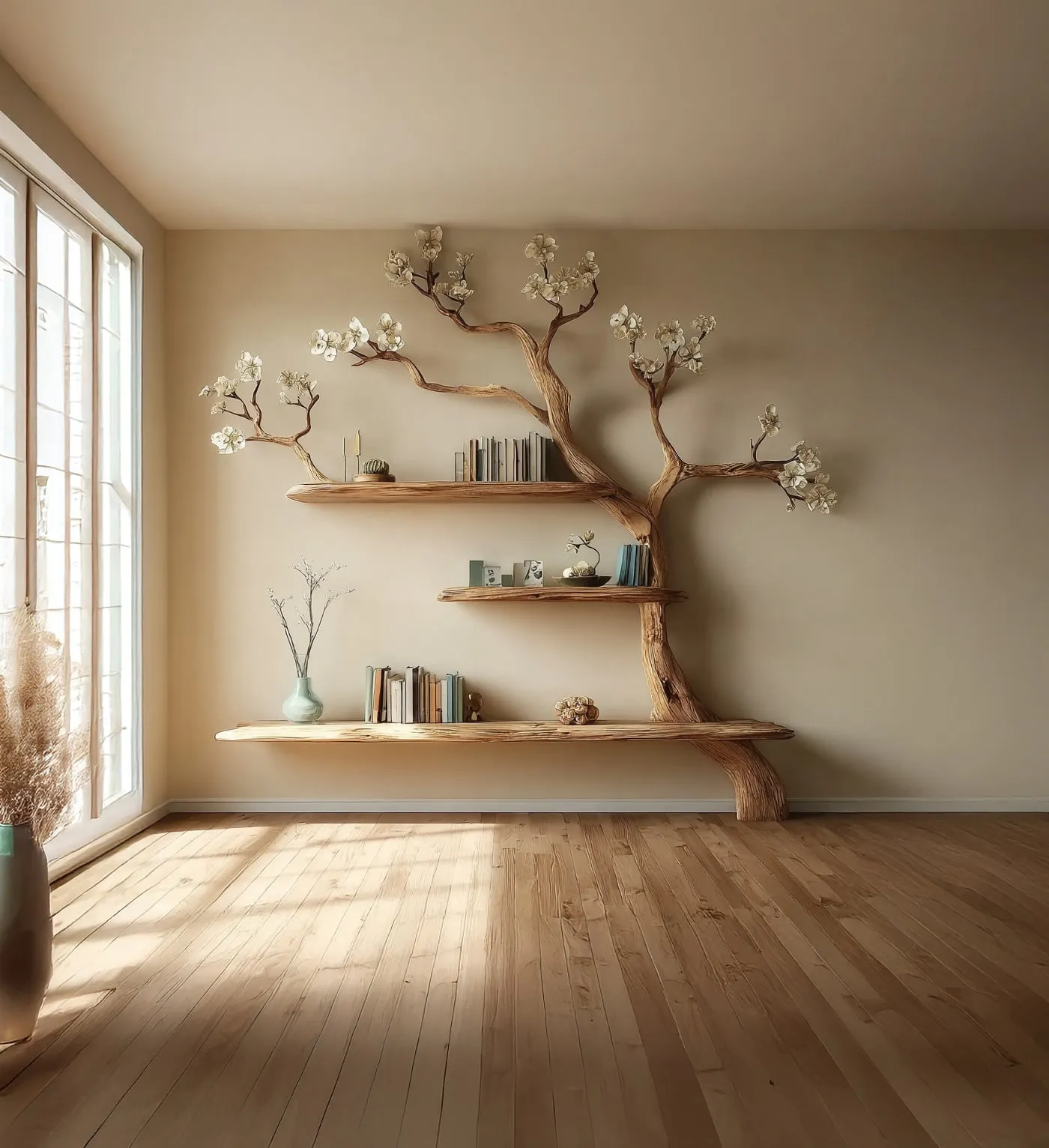 Solid Wood Tree Bookshelf – Artistic Tree Branch Bookcase, Rustic Modern Decor - Image 3