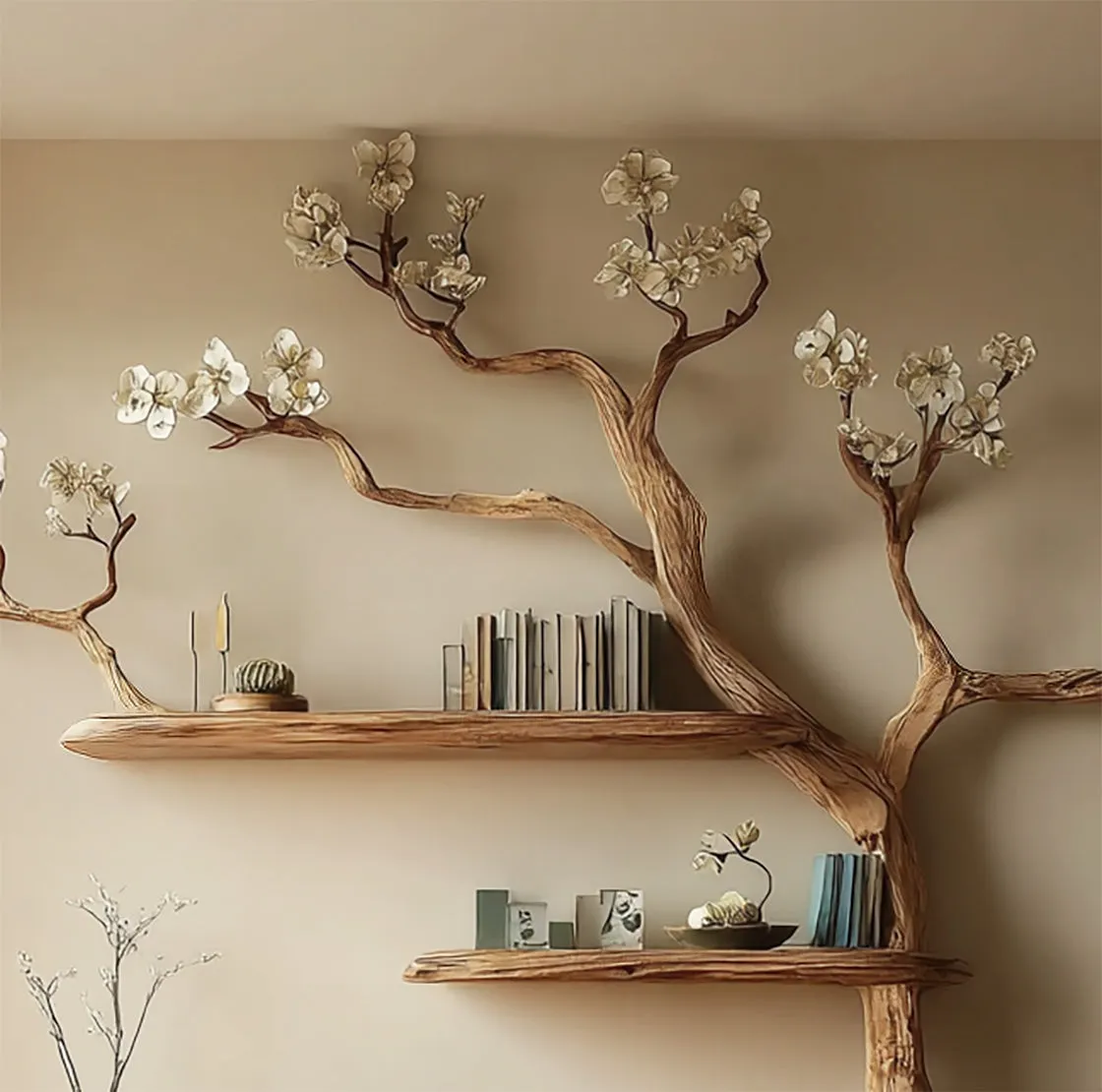 Solid Wood Tree Bookshelf – Artistic Tree Branch Bookcase, Rustic Modern Decor - Image 4
