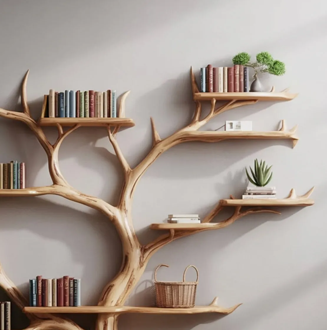 Handmade Tree Bookshelf – Wooden Tree Bookcase, Rustic Wall Shelf for Home Decor - Image 3