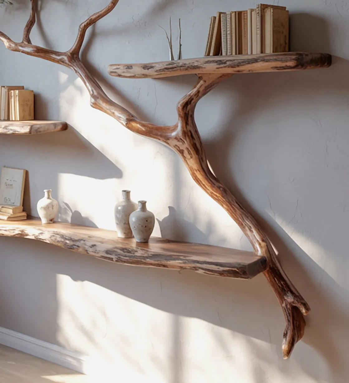 Live Edge Tree Wall Shelf – Artistic Wooden Floating Shelf, Rustic Handmade Decor - Image 2