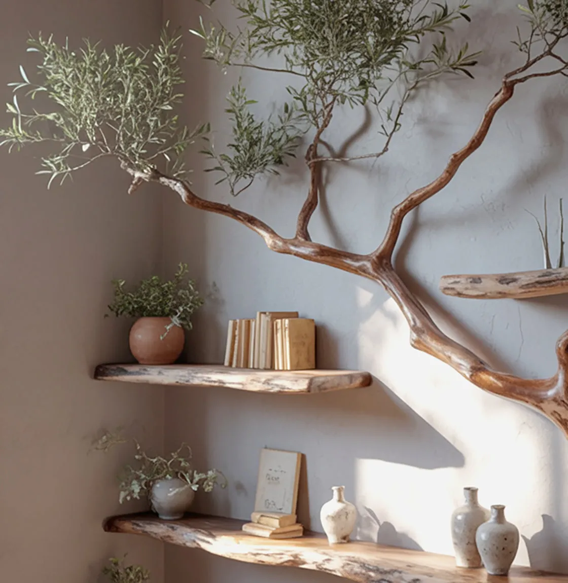 Live Edge Tree Wall Shelf – Artistic Wooden Floating Shelf, Rustic Handmade Decor - Image 3