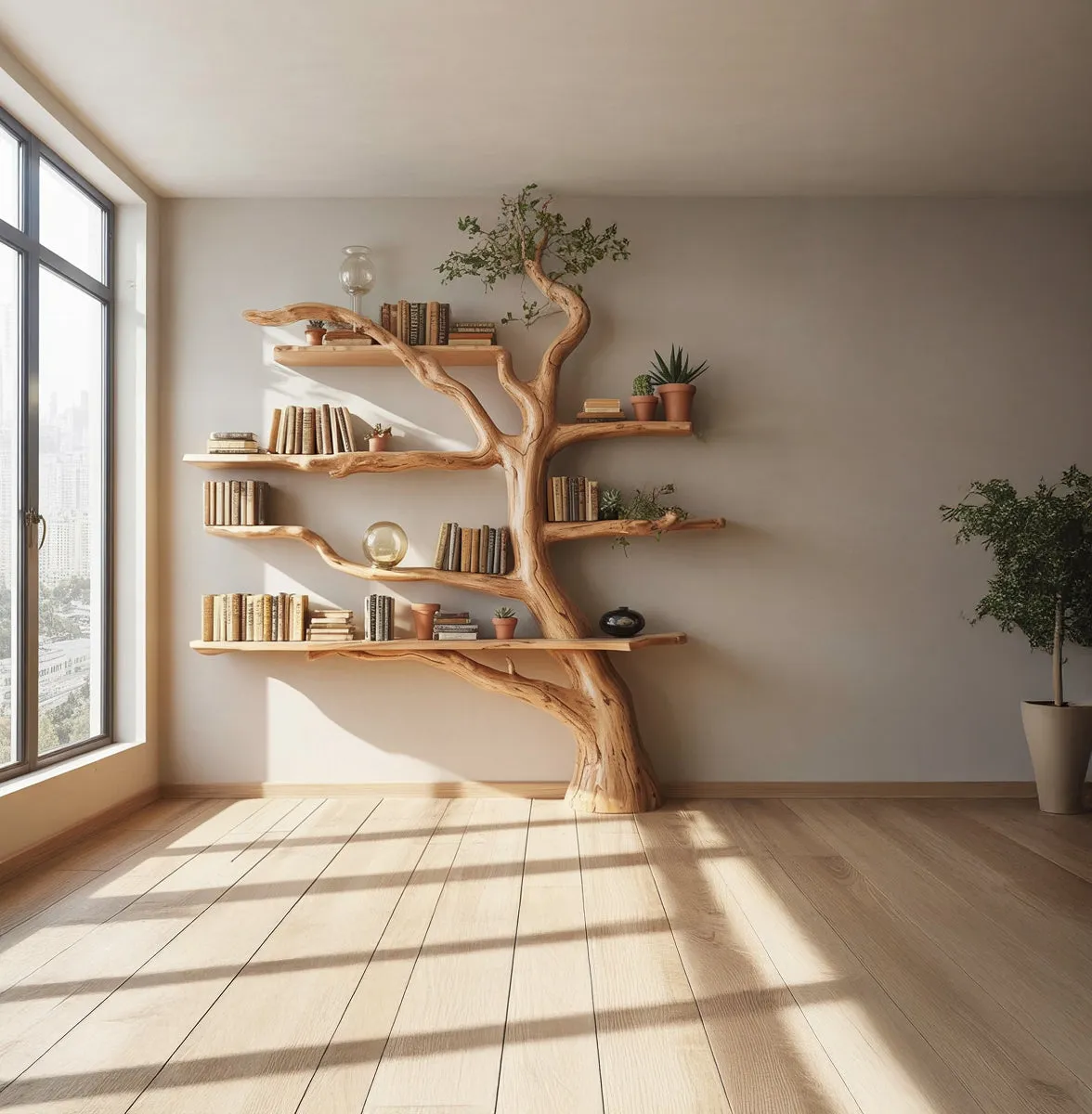 Rustic Tree Bookshelf – Handmade Wooden Bookcase, Unique Home Decor Gift - Image 2