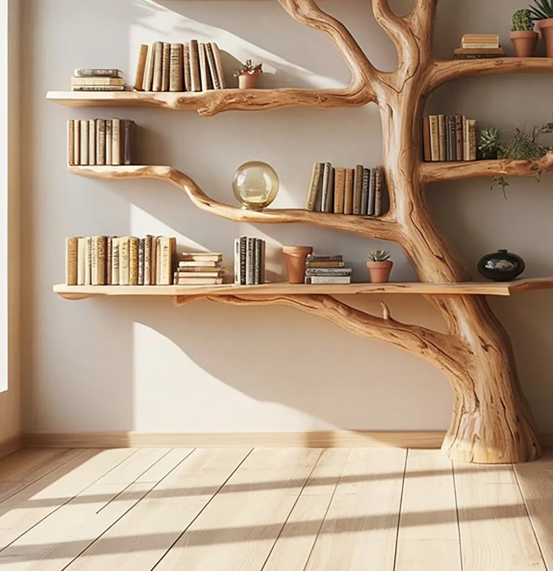 Rustic Tree Bookshelf – Handmade Wooden Bookcase, Unique Home Decor Gift - Image 4