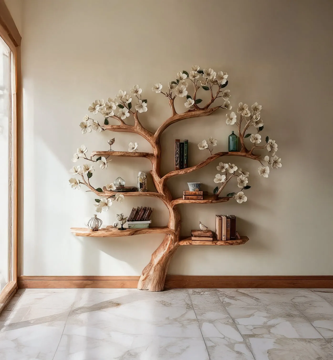 Rustic Wooden Tree Bookshelf – Handmade Bookcase for Home Decor & Book Lovers - Image 3