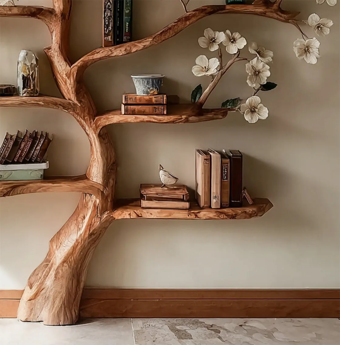 Rustic Wooden Tree Bookshelf – Handmade Bookcase for Home Decor & Book Lovers - Image 4