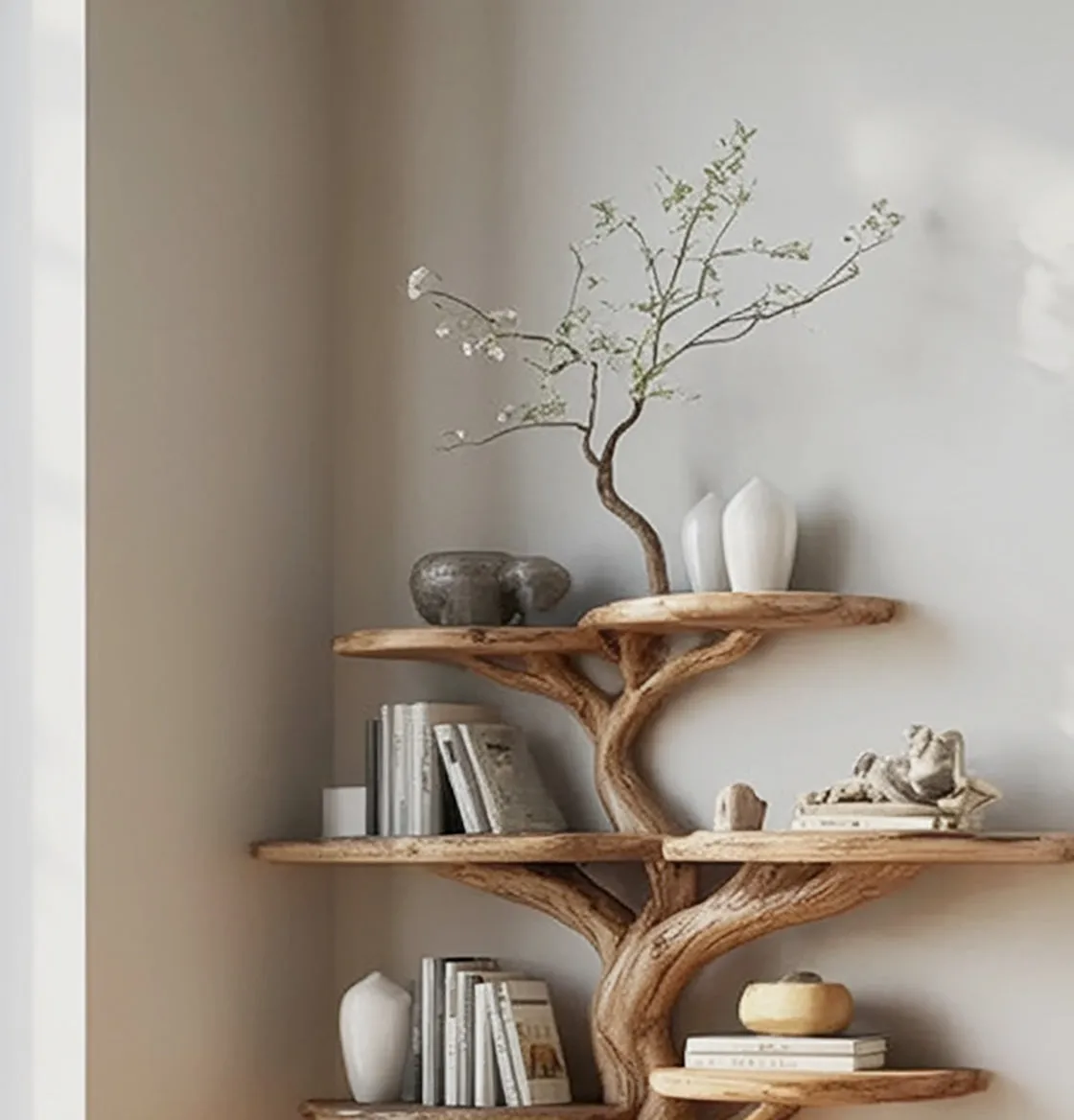 Tree Shaped Wooden Bookshelf – Handmade Solid Wood Tree Shelf for Home Decor - Image 2