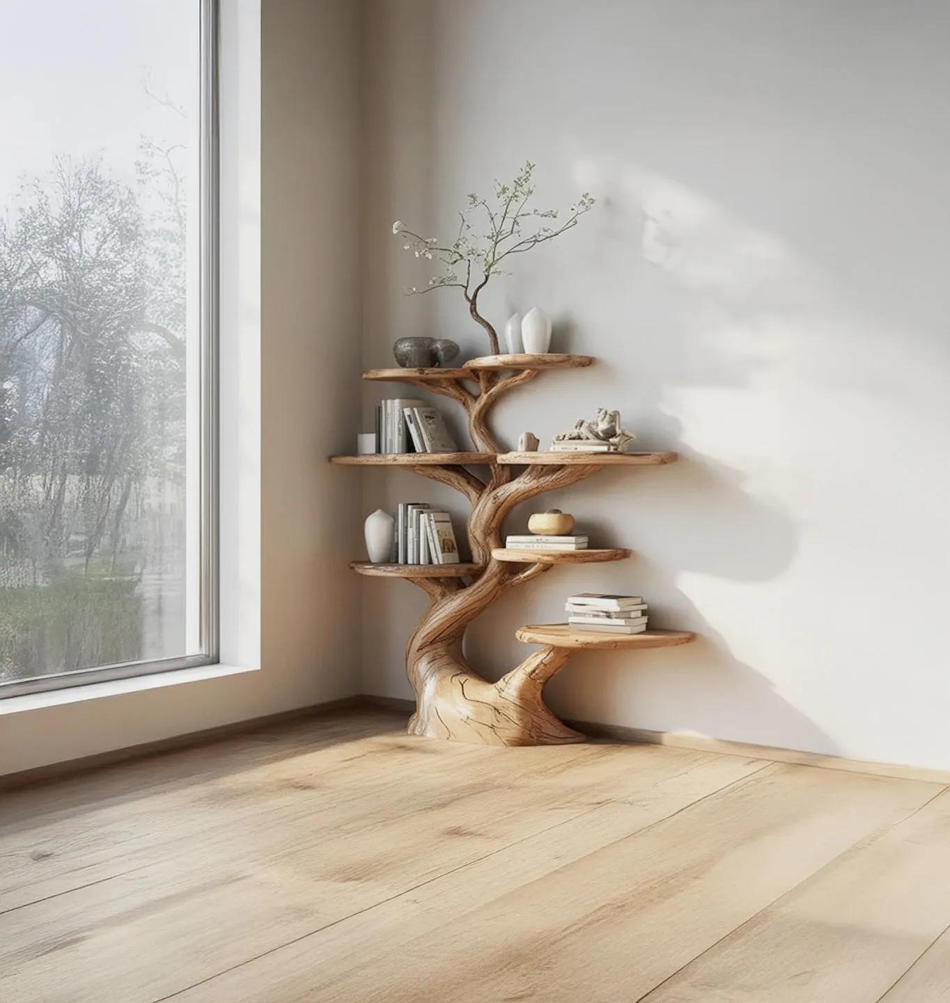 Tree Shaped Wooden Bookshelf – Handmade Solid Wood Tree Shelf for Home Decor - Image 3