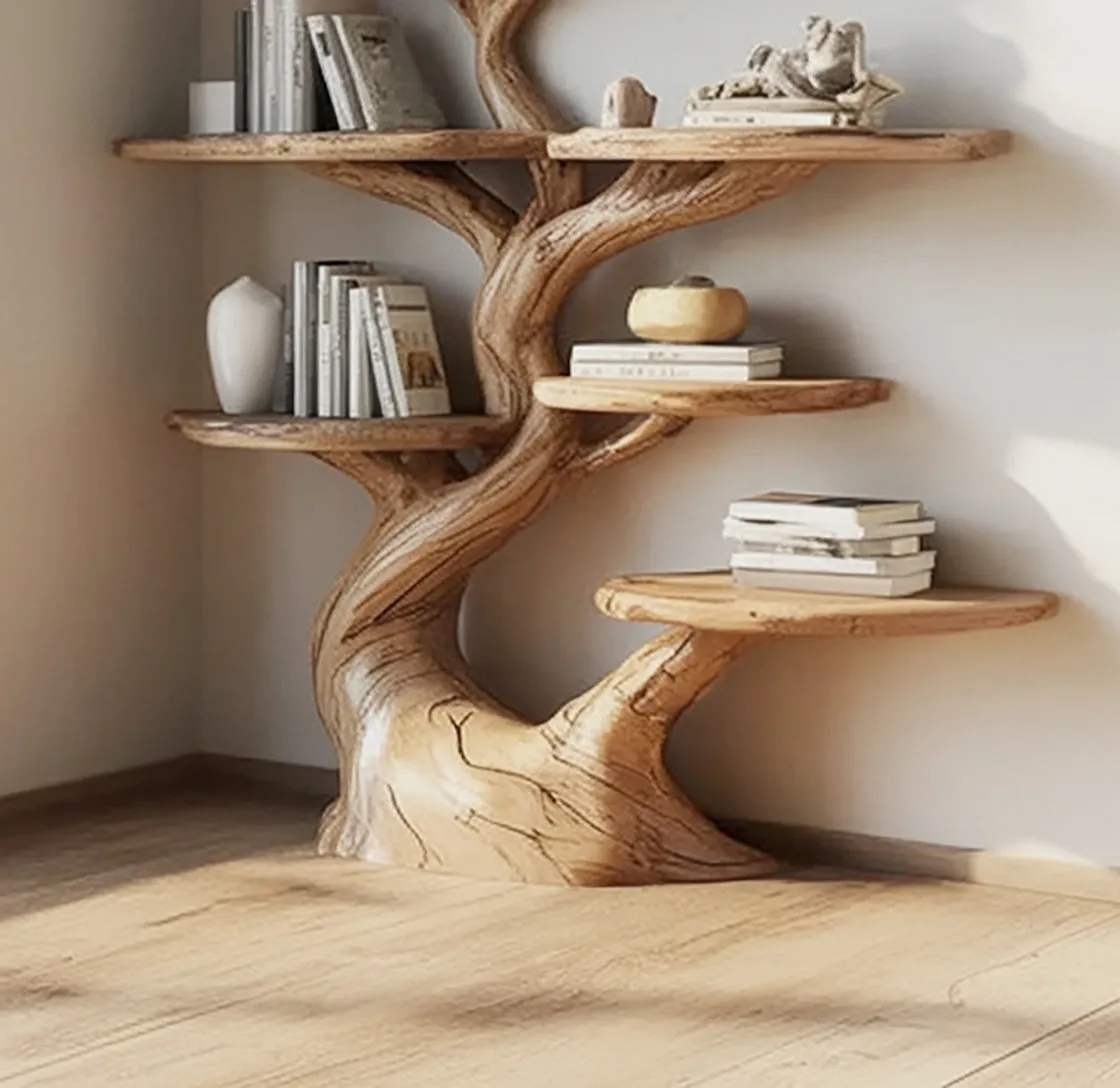 Tree Shaped Wooden Bookshelf – Handmade Solid Wood Tree Shelf for Home Decor - Image 4