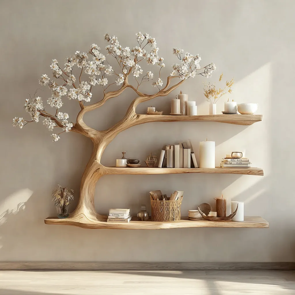 Rustic Wooden Bookcase – Handmade Tree Bookshelf, Unique Home Decor Gift