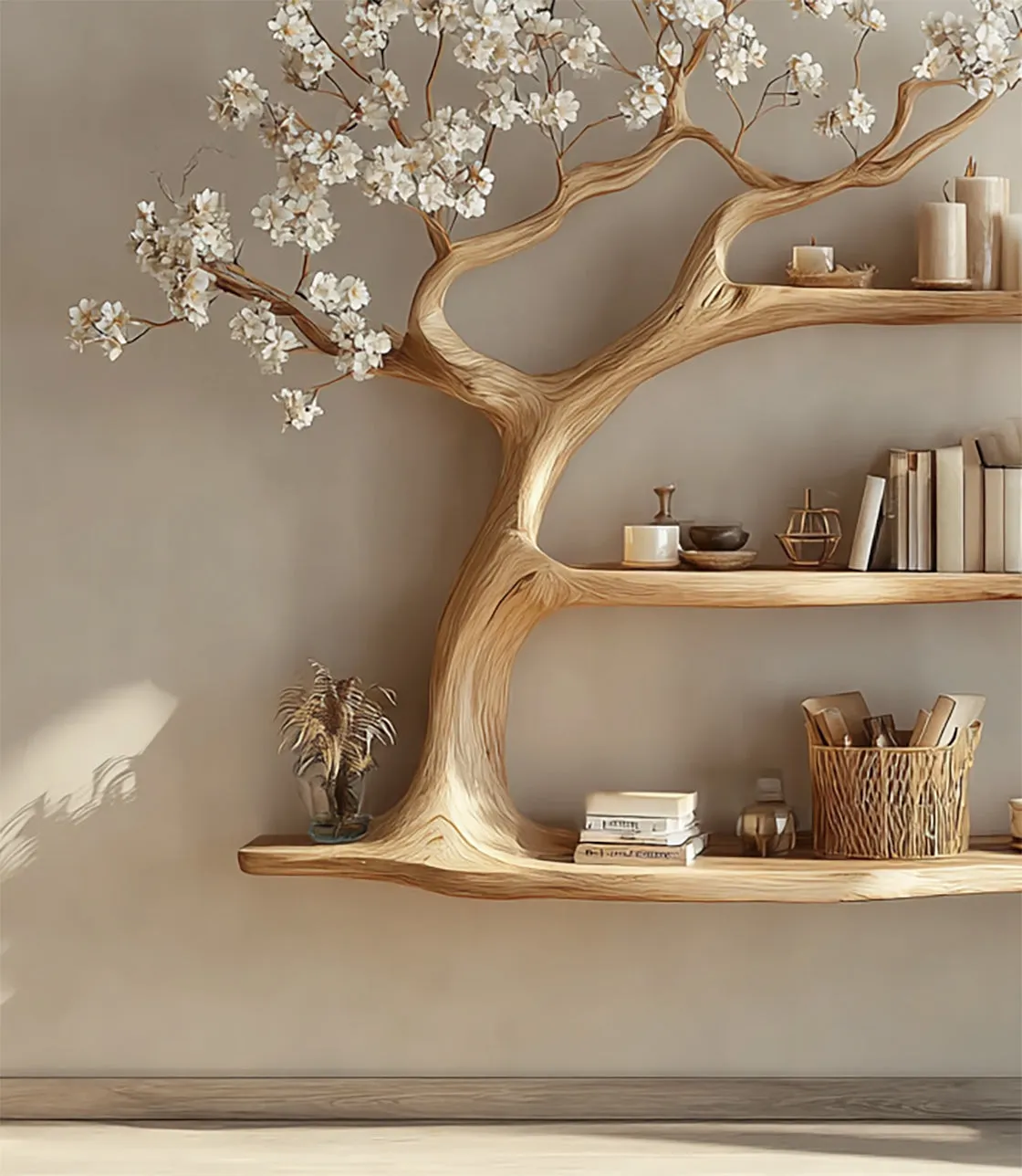 Rustic Wooden Bookcase – Handmade Tree Bookshelf, Unique Home Decor Gift - Image 3