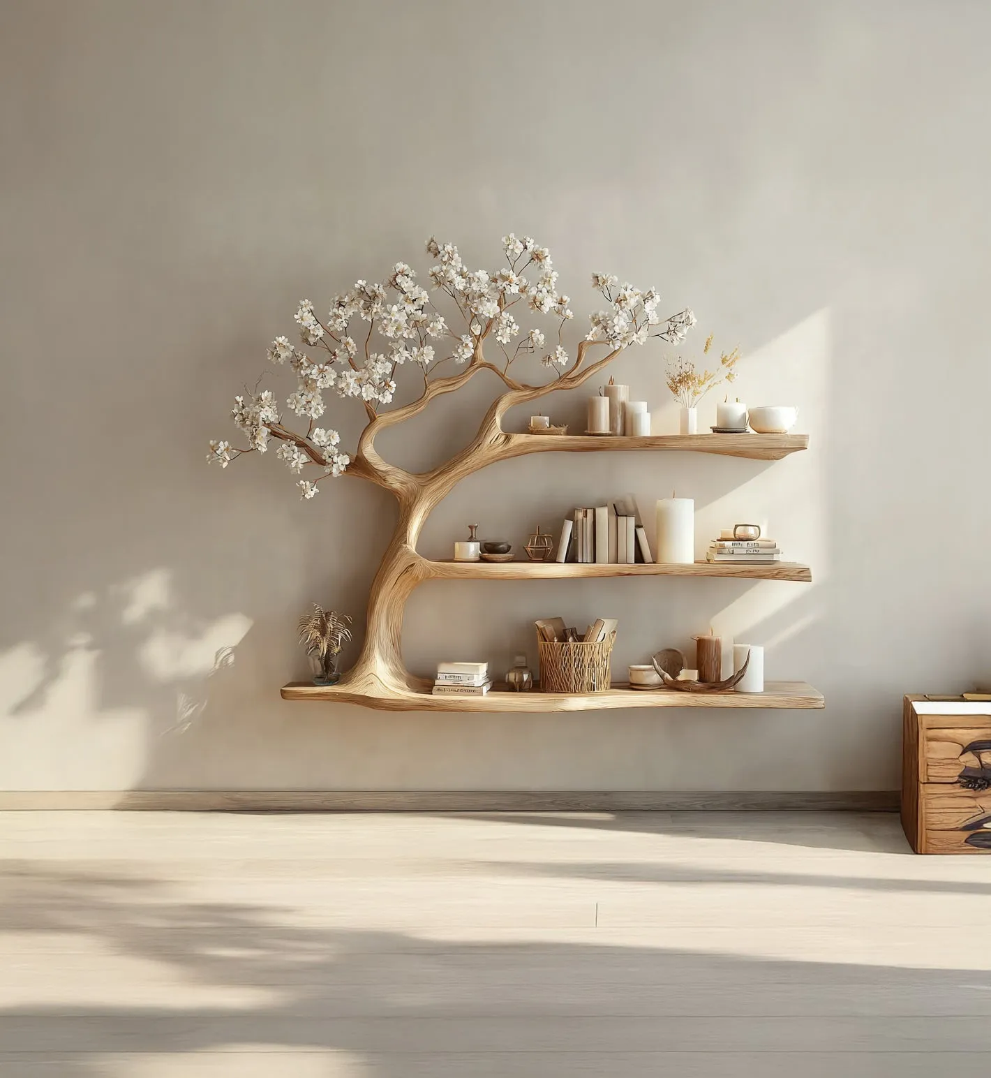 Rustic Wooden Bookcase – Handmade Tree Bookshelf, Unique Home Decor Gift - Image 4