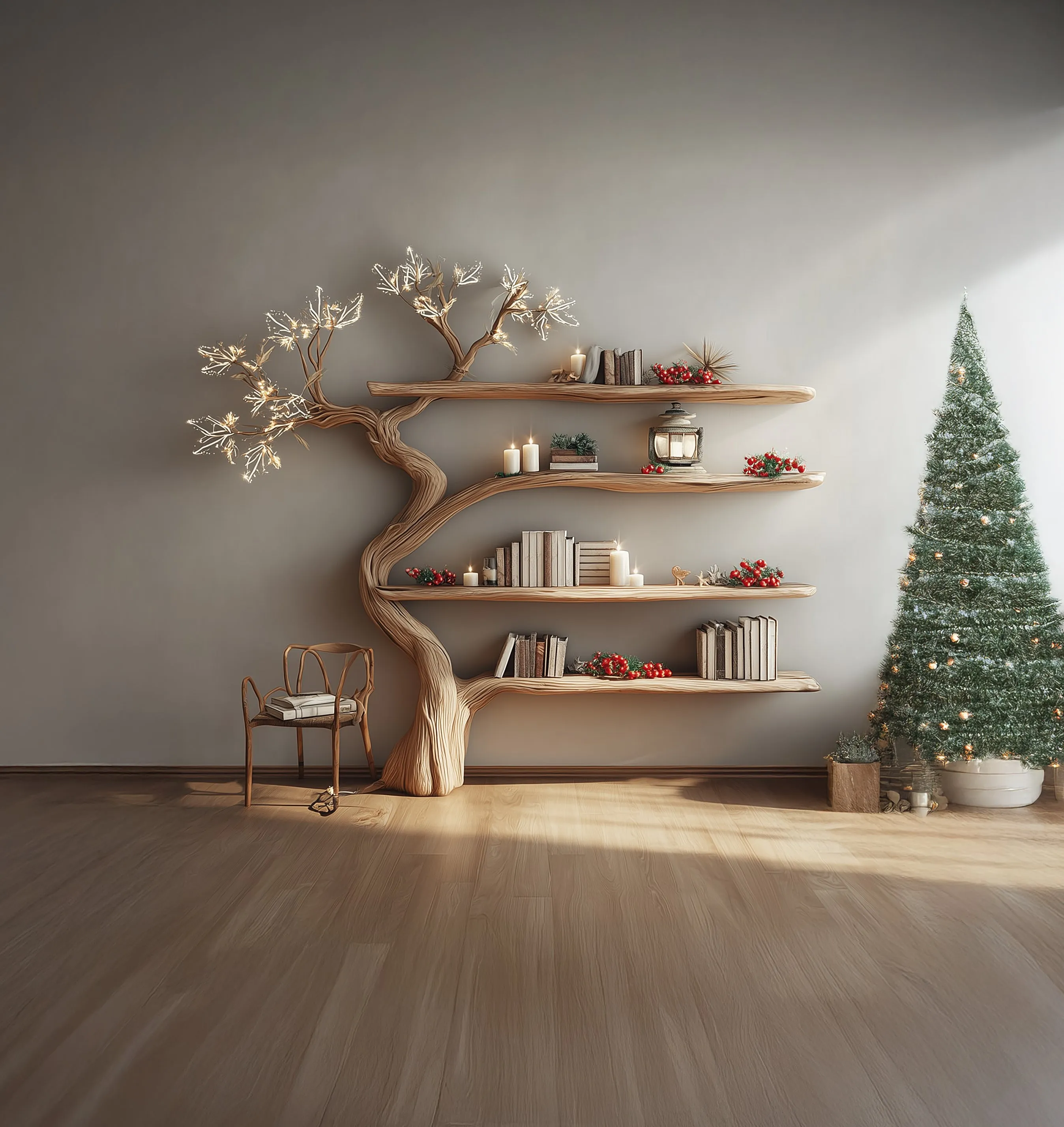 Handcrafted Tree Bookshelf – Rustic Wooden Wall-Mounted Bookcase for Home Decor - Image 2