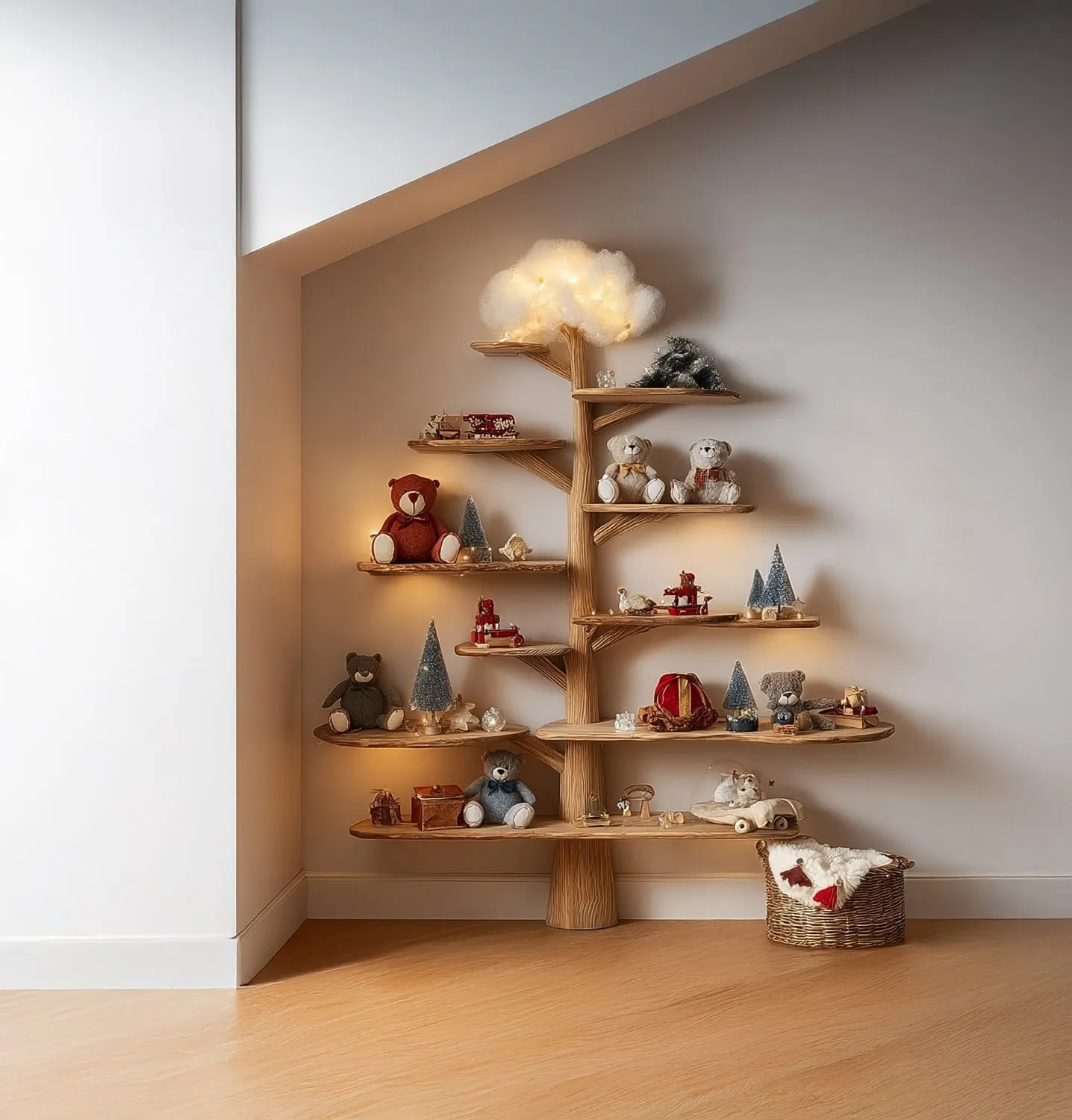 Baby Room Decoration Tree Shelf – Handmade Solid Wood Bedroom Decor Gift - Image 2