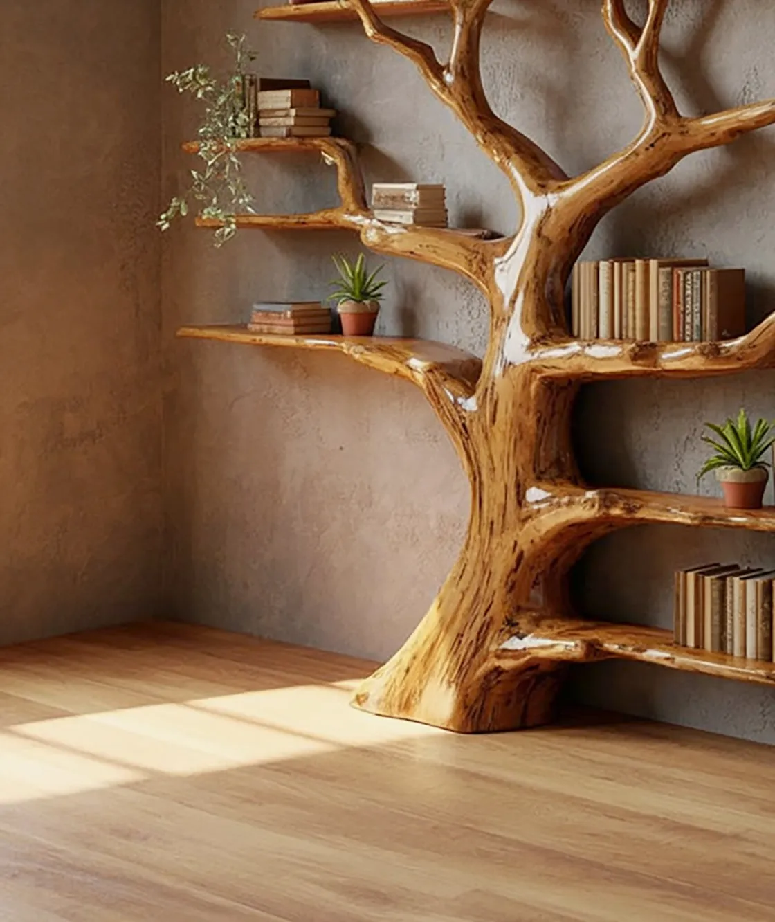 Tree Bookshelf – Rustic Wooden Book Tree Shelf, Wall-Mounted Natural Wood Décor - Image 3