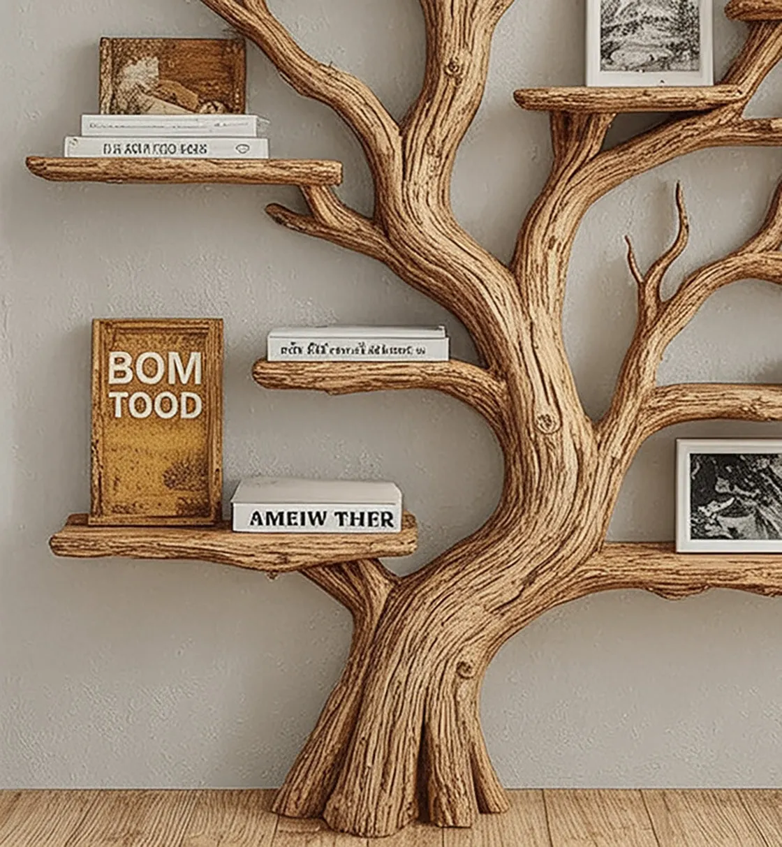 Rustic Tree Shaped Wooden Bookshelf with Branch Design for Living Room or Home Library - Image 4
