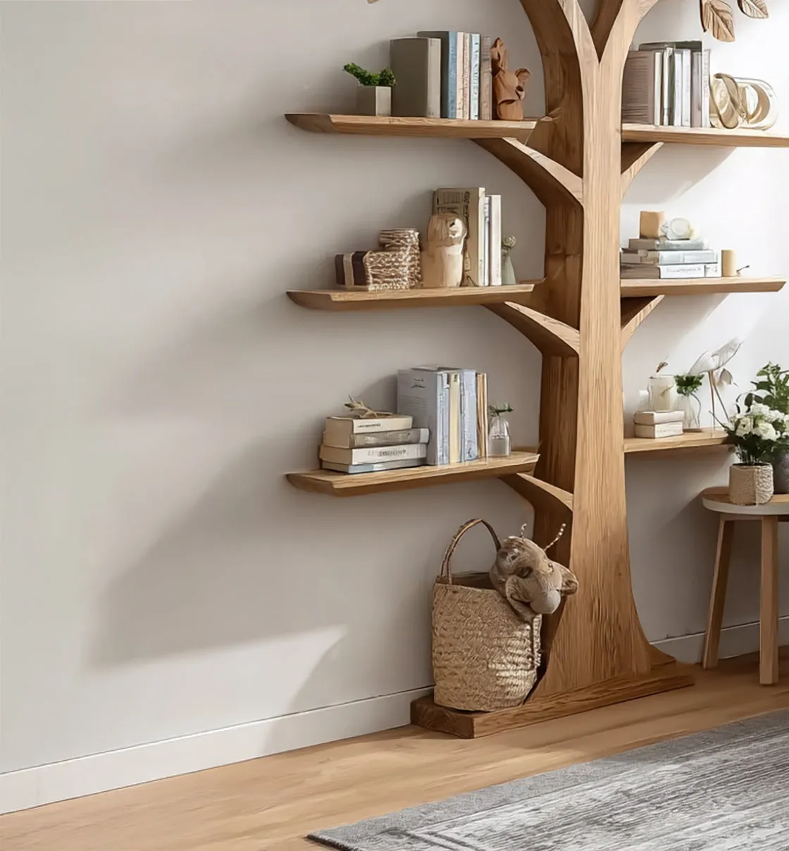 Rustic Wooden Tree Bookshelf: Wall-Mounted Bookcase, Natural Wood Furniture - Image 4