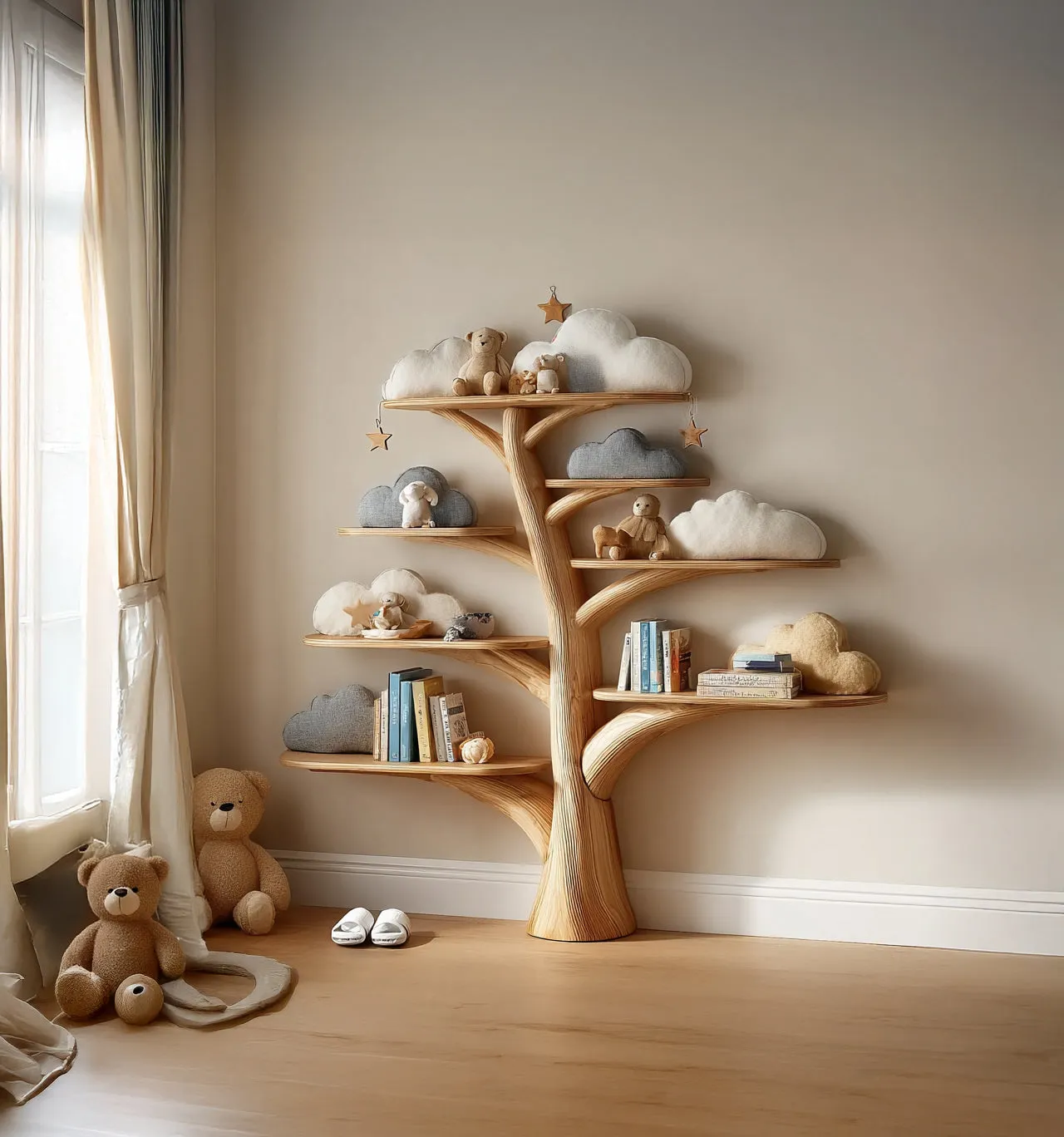 Handmade Kids Bookcase – Solid Wood Floating Shelves for Nursery & Montessori Display - Image 3