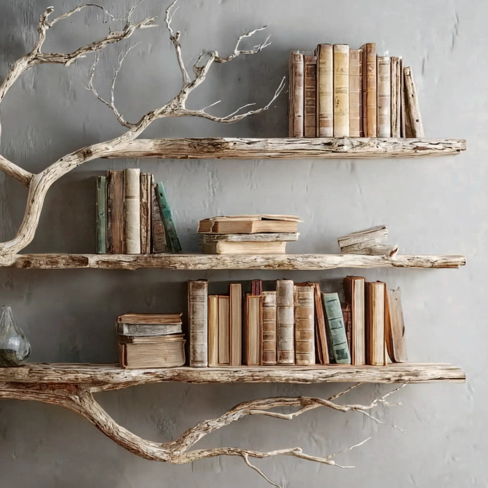 Corner Tree Floating Bookshelf – Driftwood Branch Wall Mounted Hanging Shelf, Artistic Corner Furniture Decoration - Image 2