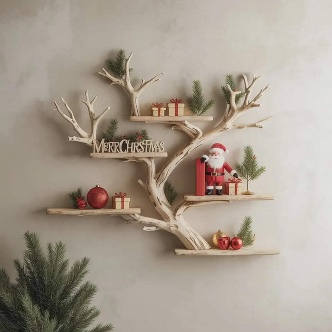 Rustic Corner Floating Bookshelf – Live Edge Driftwood Branch Wall Mounted Tree Shelf - Image 2