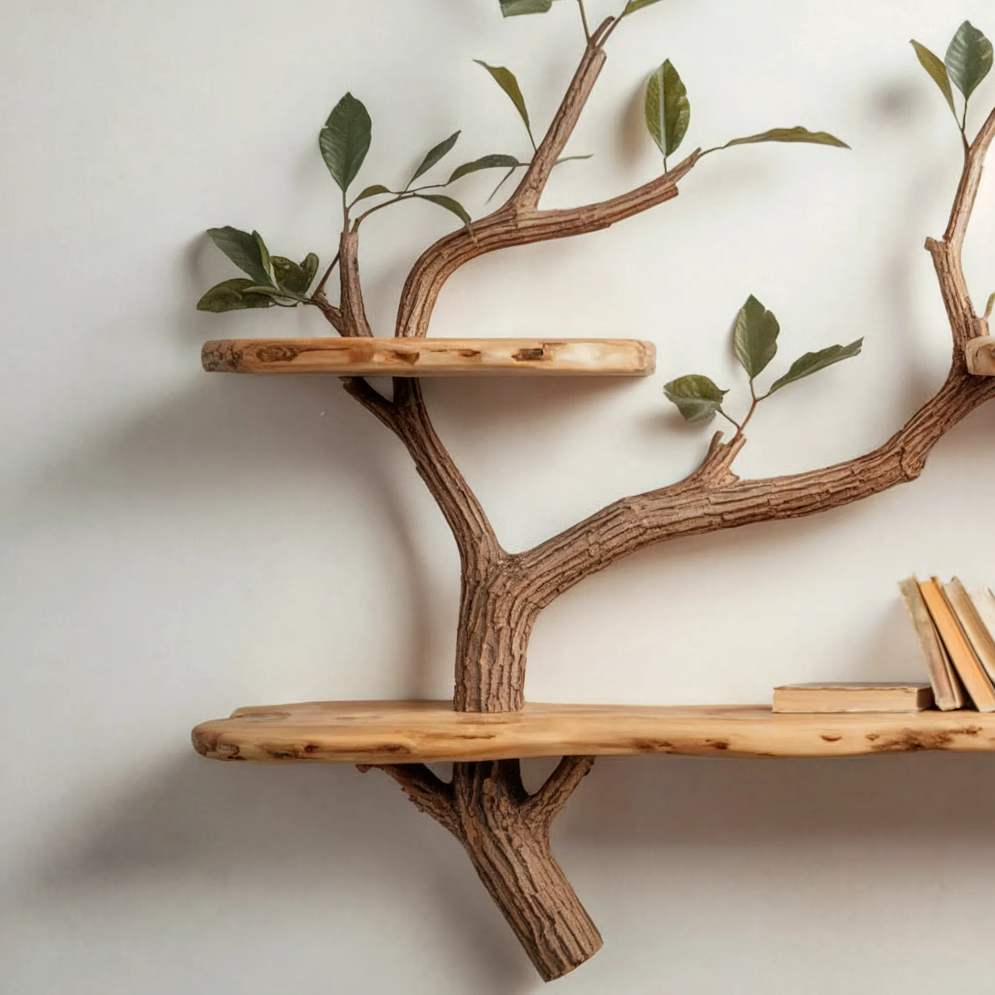 Wood Tree Bookshelves – Handmade Mahogany Floating Book Tree with Large Shelves - Image 2