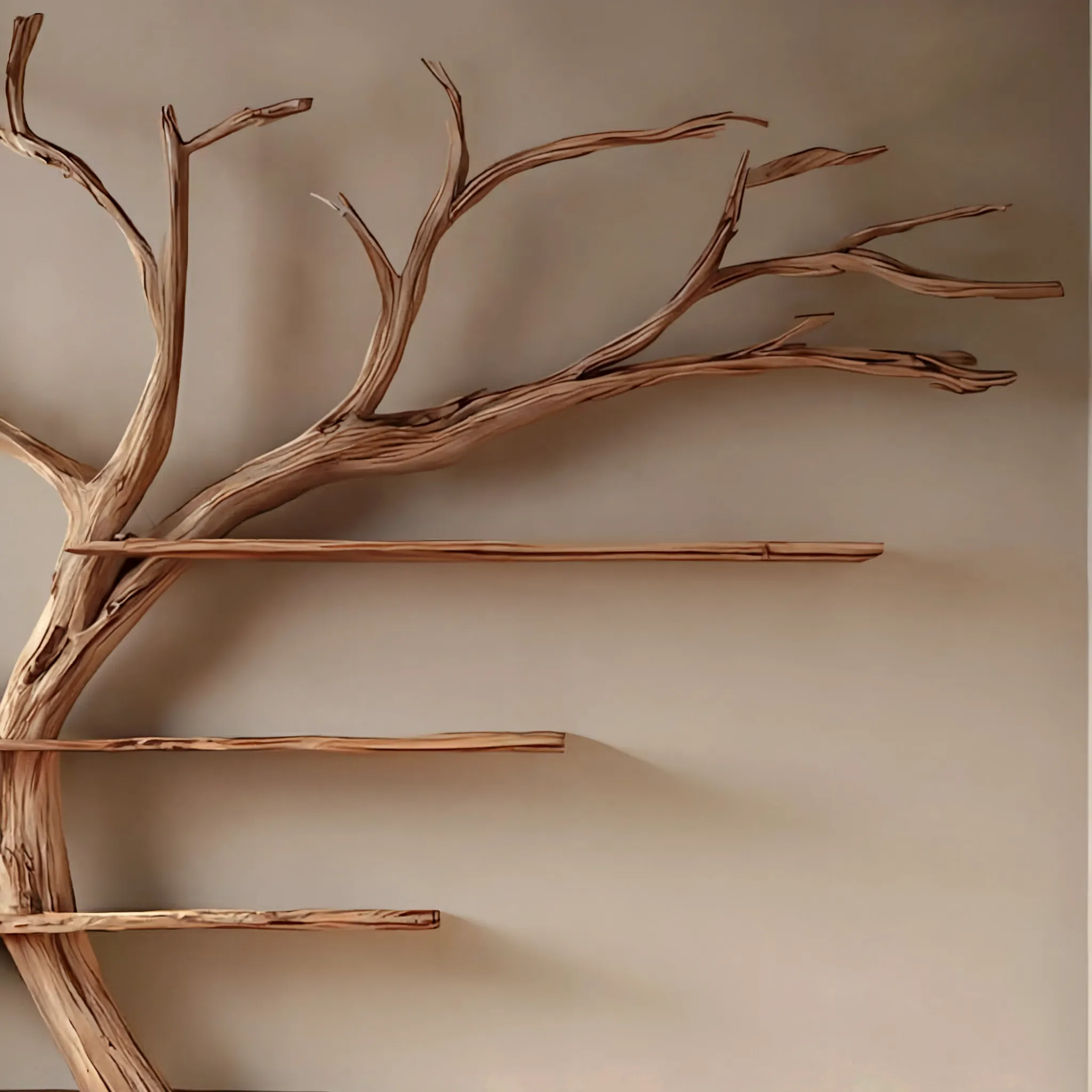 Solid Driftwood Wall Bookshelf – Rustic Tree Branch Floating Shelf Décor - Image 2