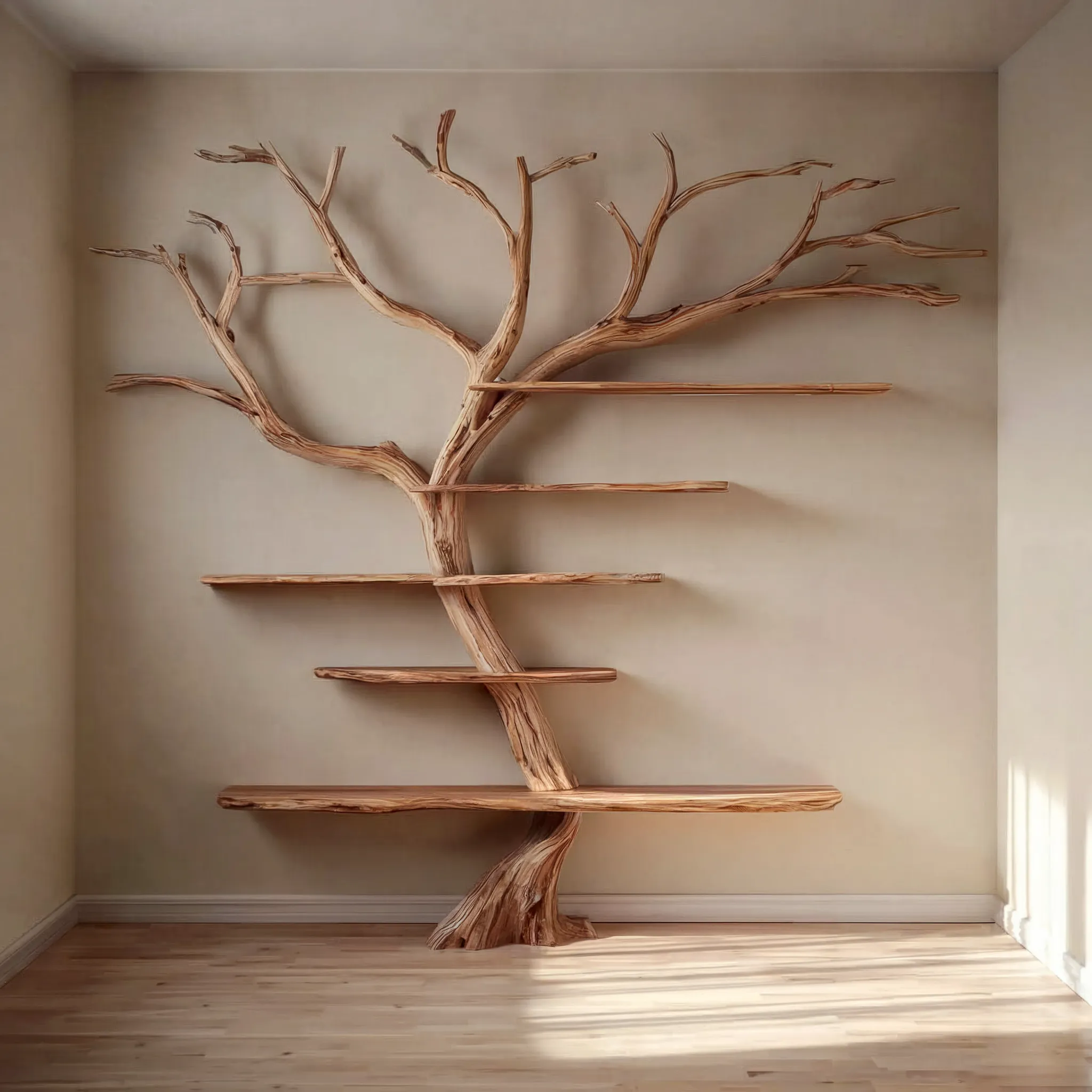 Solid Driftwood Wall Bookshelf – Rustic Tree Branch Floating Shelf Décor - Image 3