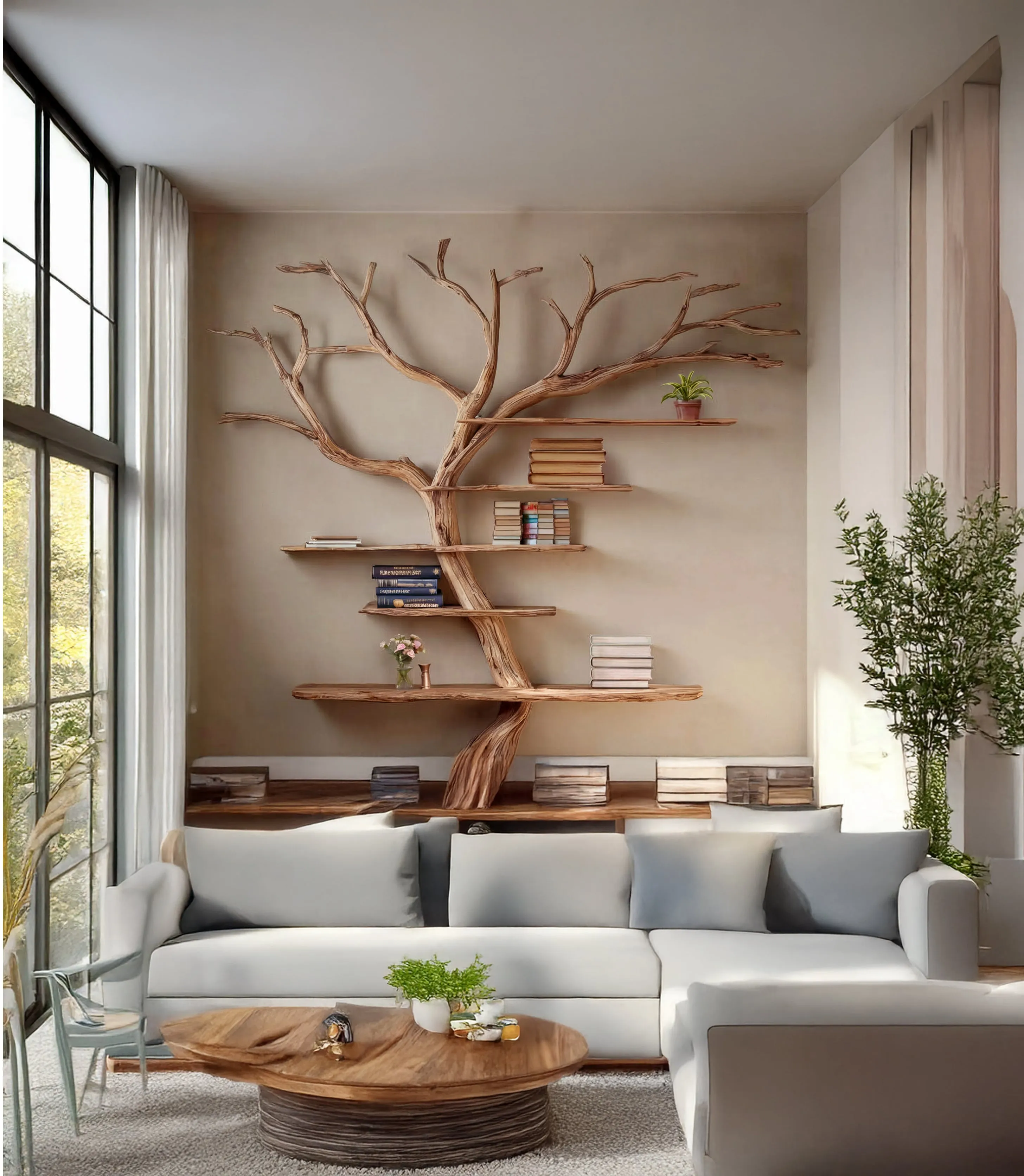 Solid Driftwood Wall Bookshelf – Rustic Tree Branch Floating Shelf Décor - Image 4
