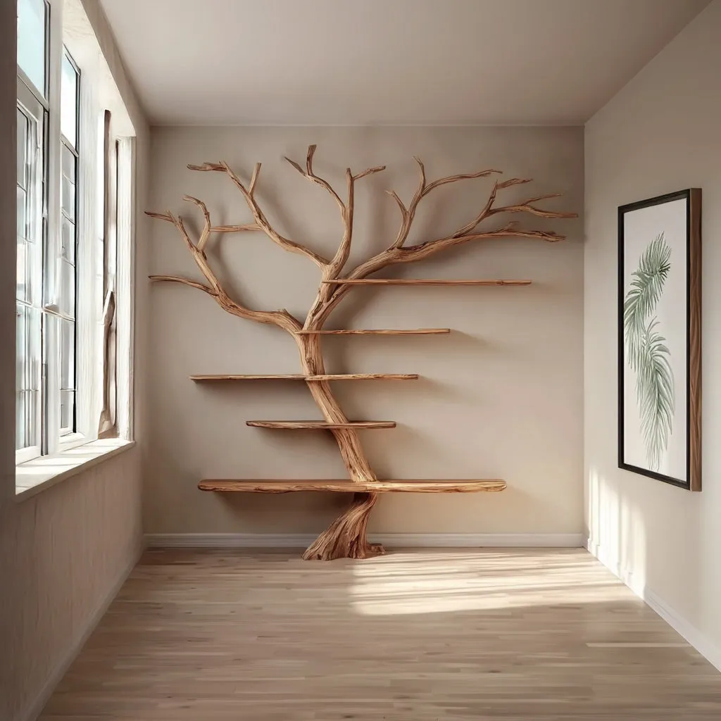 Solid Driftwood Wall Bookshelf – Rustic Tree Branch Floating Shelf Décor - Image 5