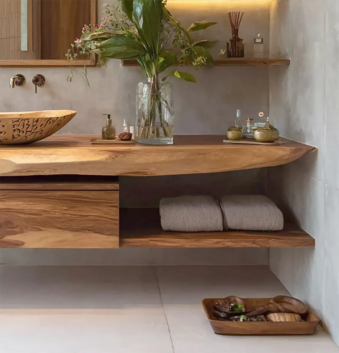 Live Edge Floating Vanity – Solid Wood Bathroom Sink Cabinet with Storage Drawer - Image 3