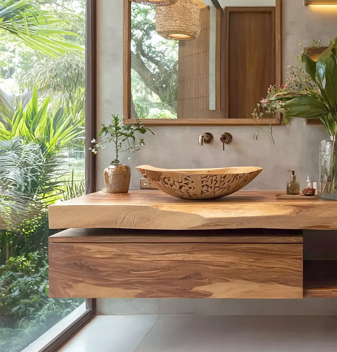 Live Edge Floating Vanity – Solid Wood Bathroom Sink Cabinet with Storage Drawer - Image 4