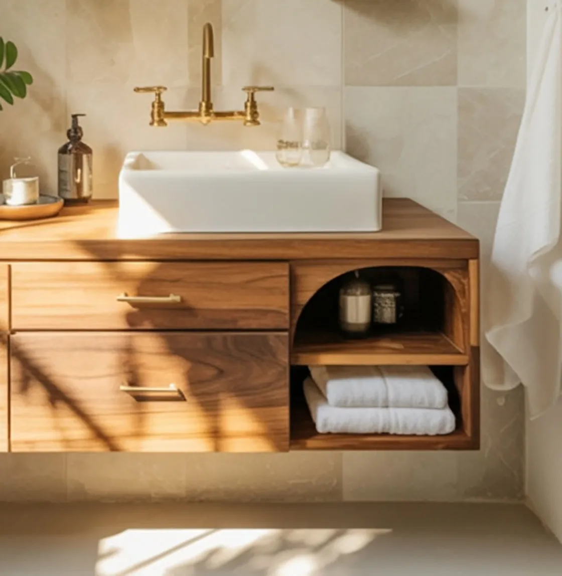 Floating Wooden Bathroom Vanity – Handmade Rustic Solid Wood Sink Cabinet - Image 2