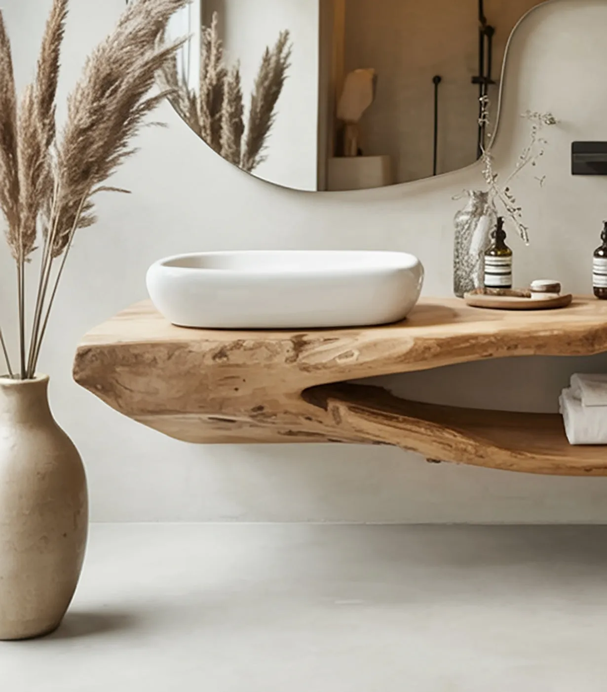 Rustic Floating Bathroom Vanity – Live Edge Solid Wood Handmade Wall Mounted Sink - Image 2