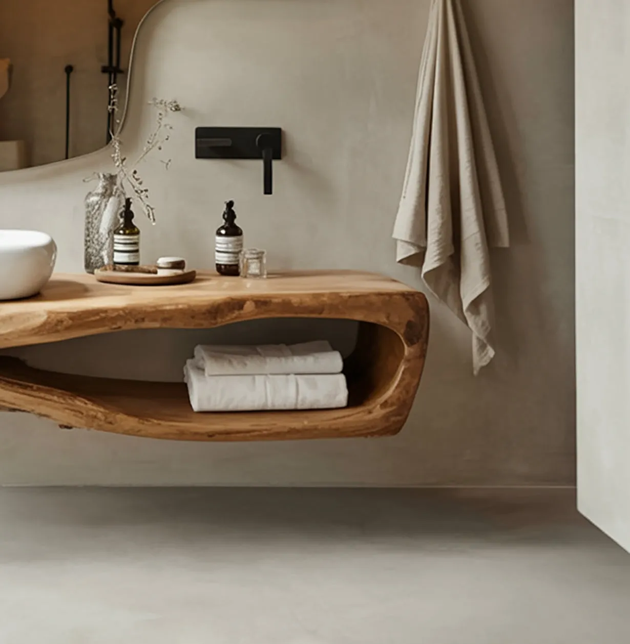 Rustic Floating Bathroom Vanity – Live Edge Solid Wood Handmade Wall Mounted Sink - Image 3