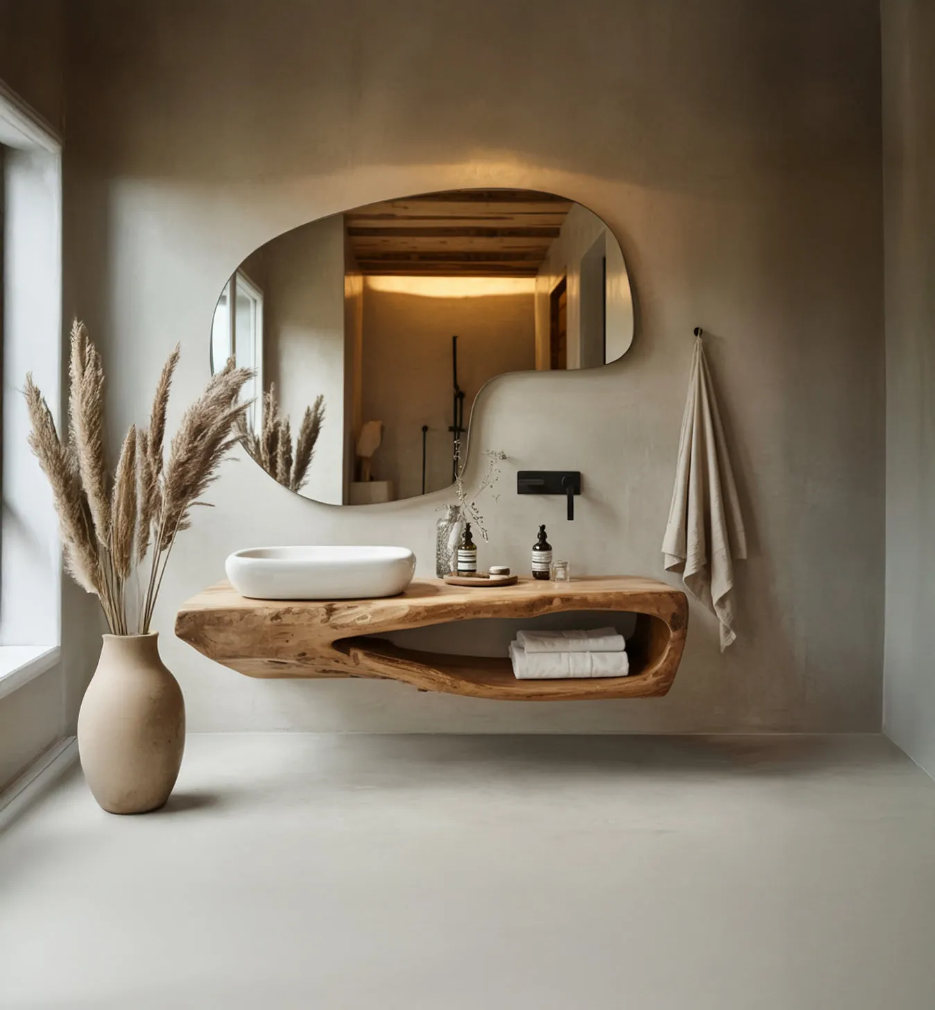 Rustic Floating Bathroom Vanity – Live Edge Solid Wood Handmade Wall Mounted Sink - Image 4