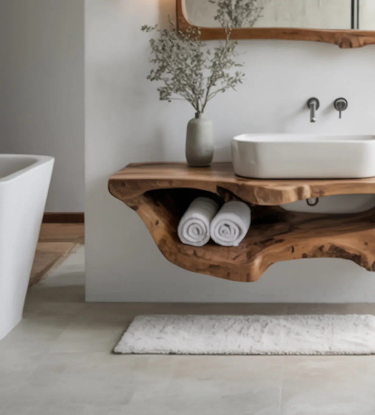 Solid Wood Floating Vanity – Walnut Live Edge Bathroom Sink & Farmhouse Décor - Image 2