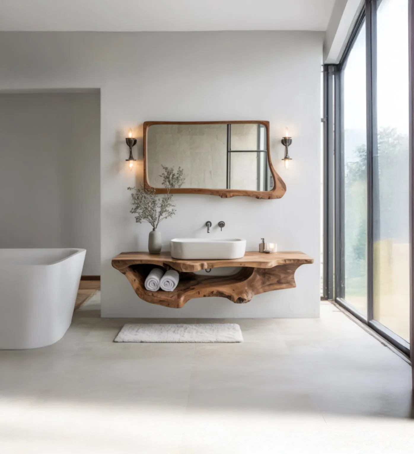 Solid Wood Floating Vanity – Walnut Live Edge Bathroom Sink & Farmhouse Décor - Image 3