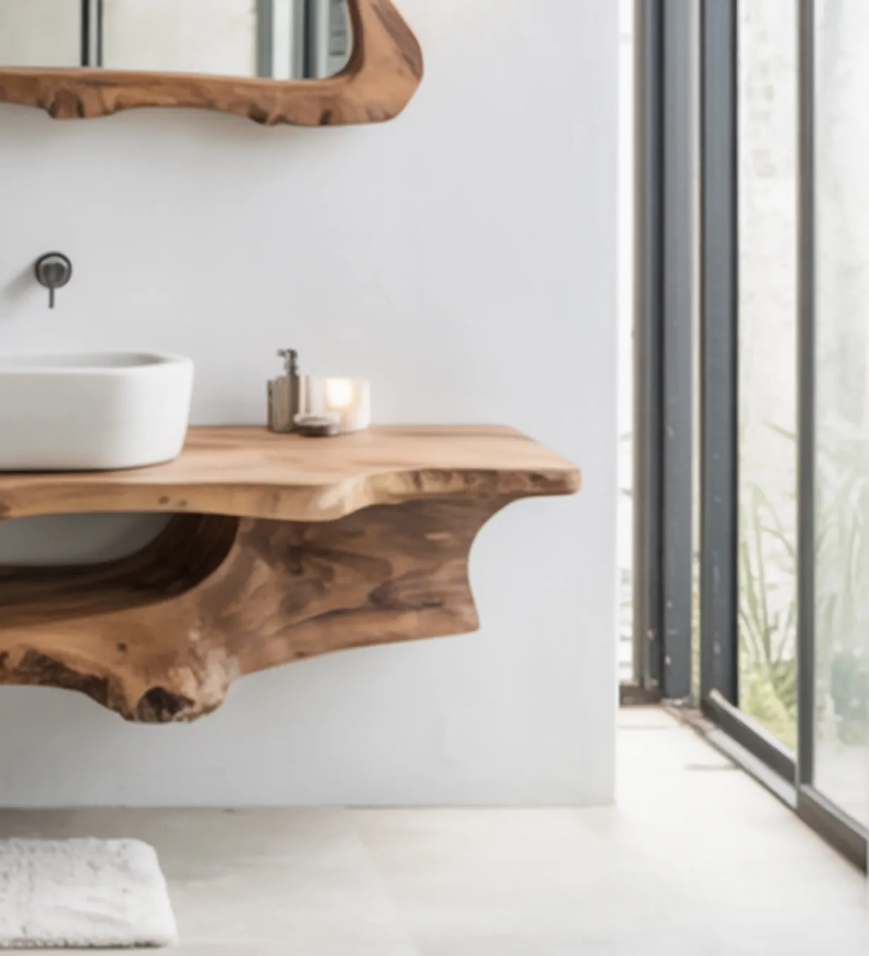 Solid Wood Floating Vanity – Walnut Live Edge Bathroom Sink & Farmhouse Décor - Image 4