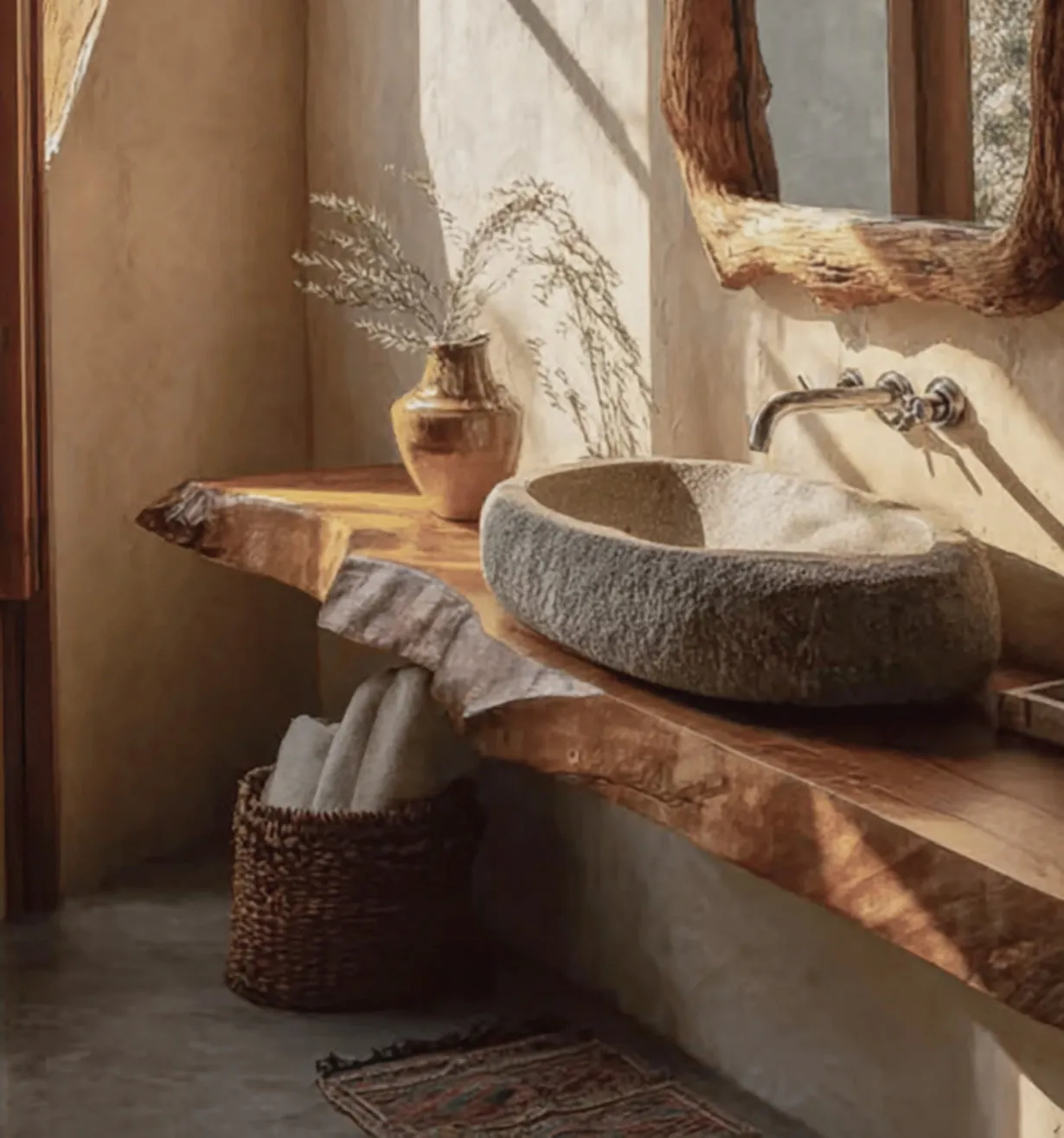Rustic Solid Wood Live Edge Bathroom Vanity Countertop – Floating Washstand Shelf - Image 2